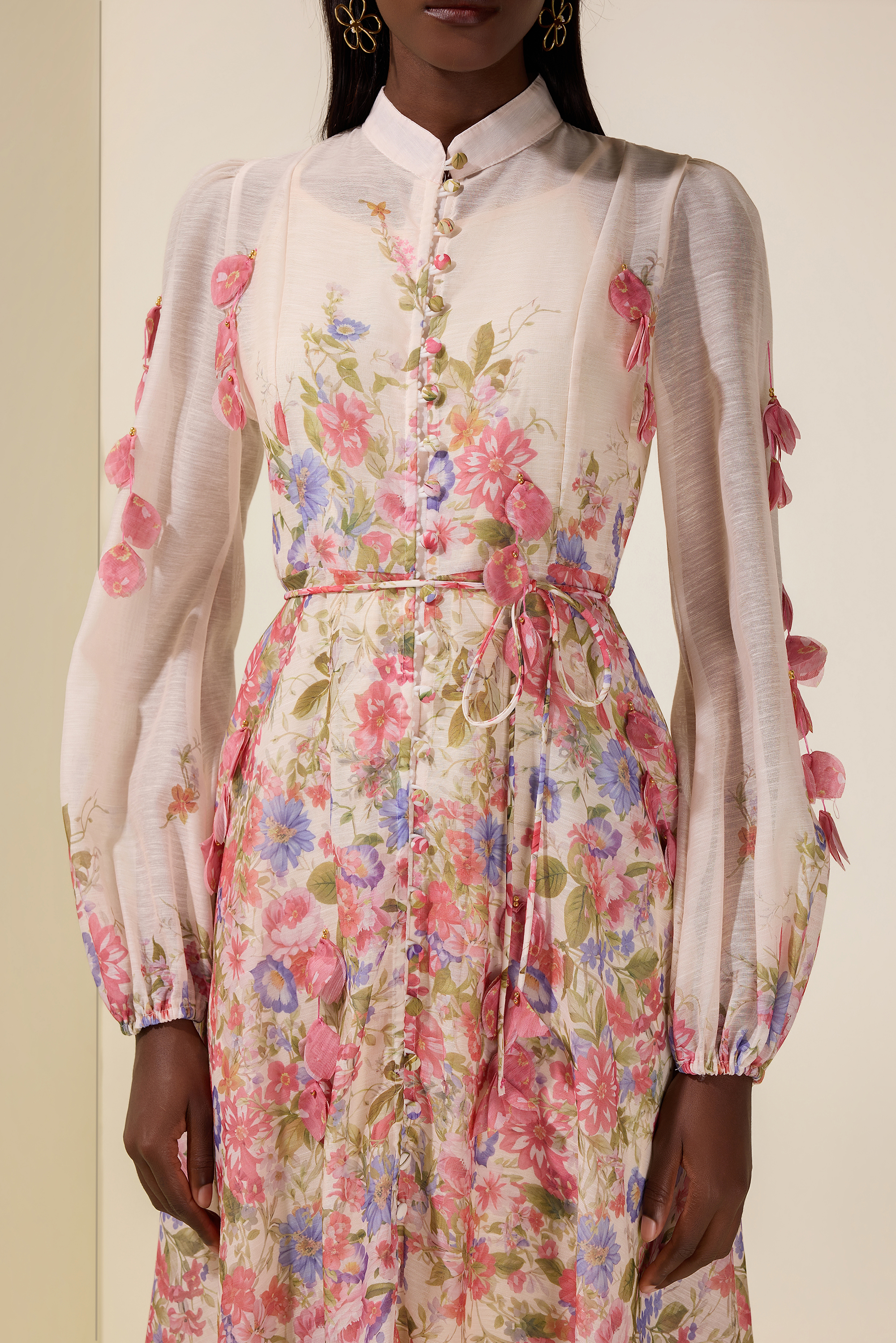 Floral Beaded Single Breasted Maxi Dress