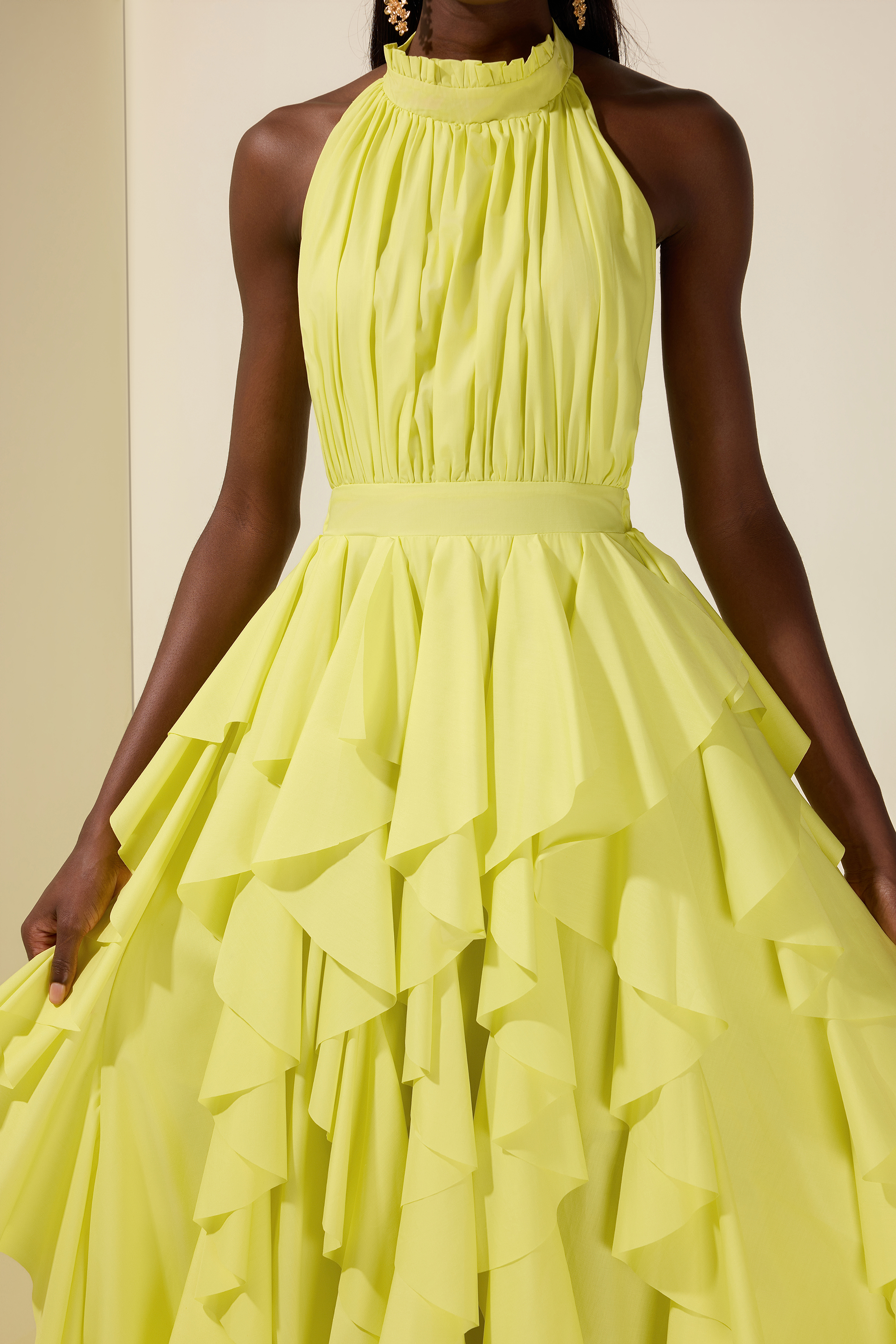 Solid Halter Neck Ruffle Maxi Dress