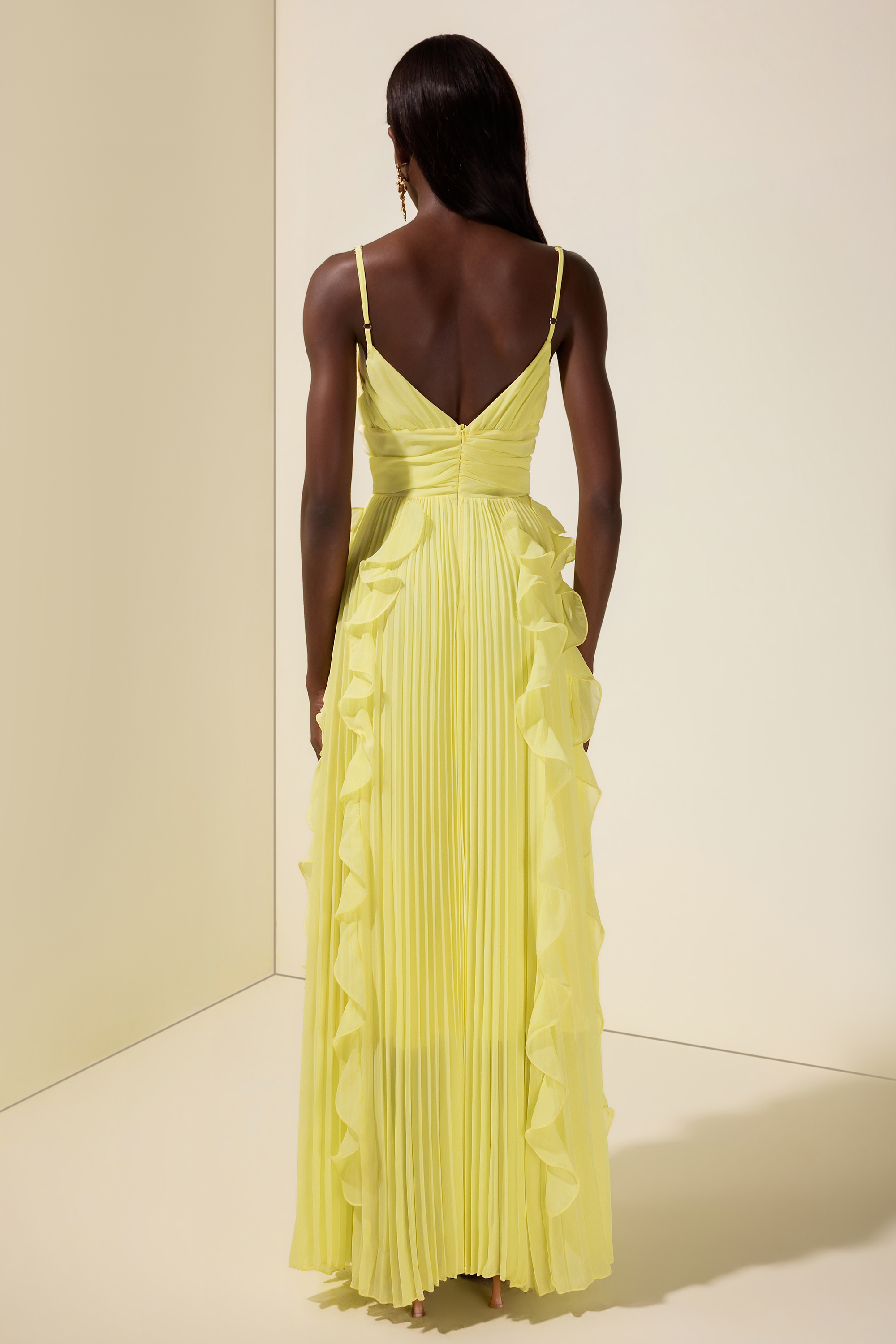 Chiffon Frill Pleated Maxi Dress