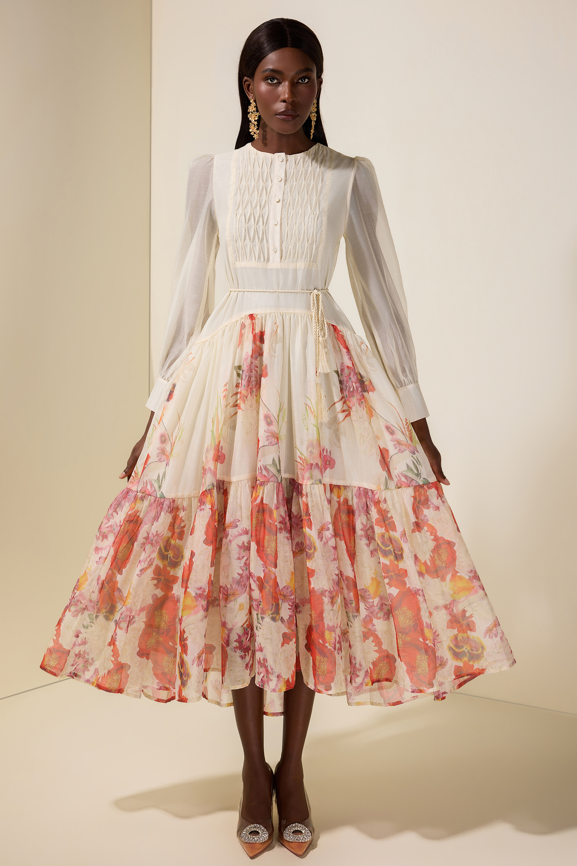 Floral Single Breasted Long Sleeve Maxi Dress