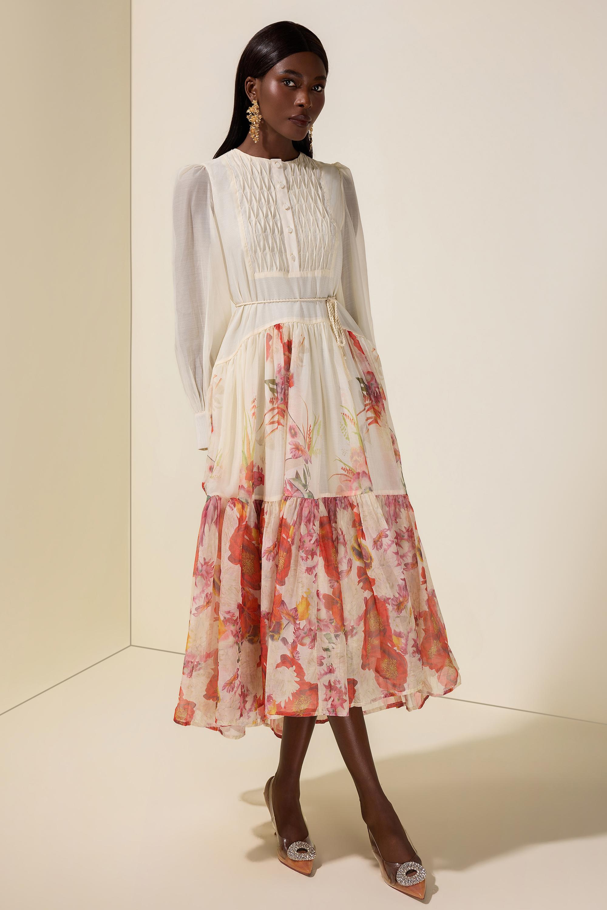 Floral Single Breasted Long Sleeve Midi Dress – JardinVue
