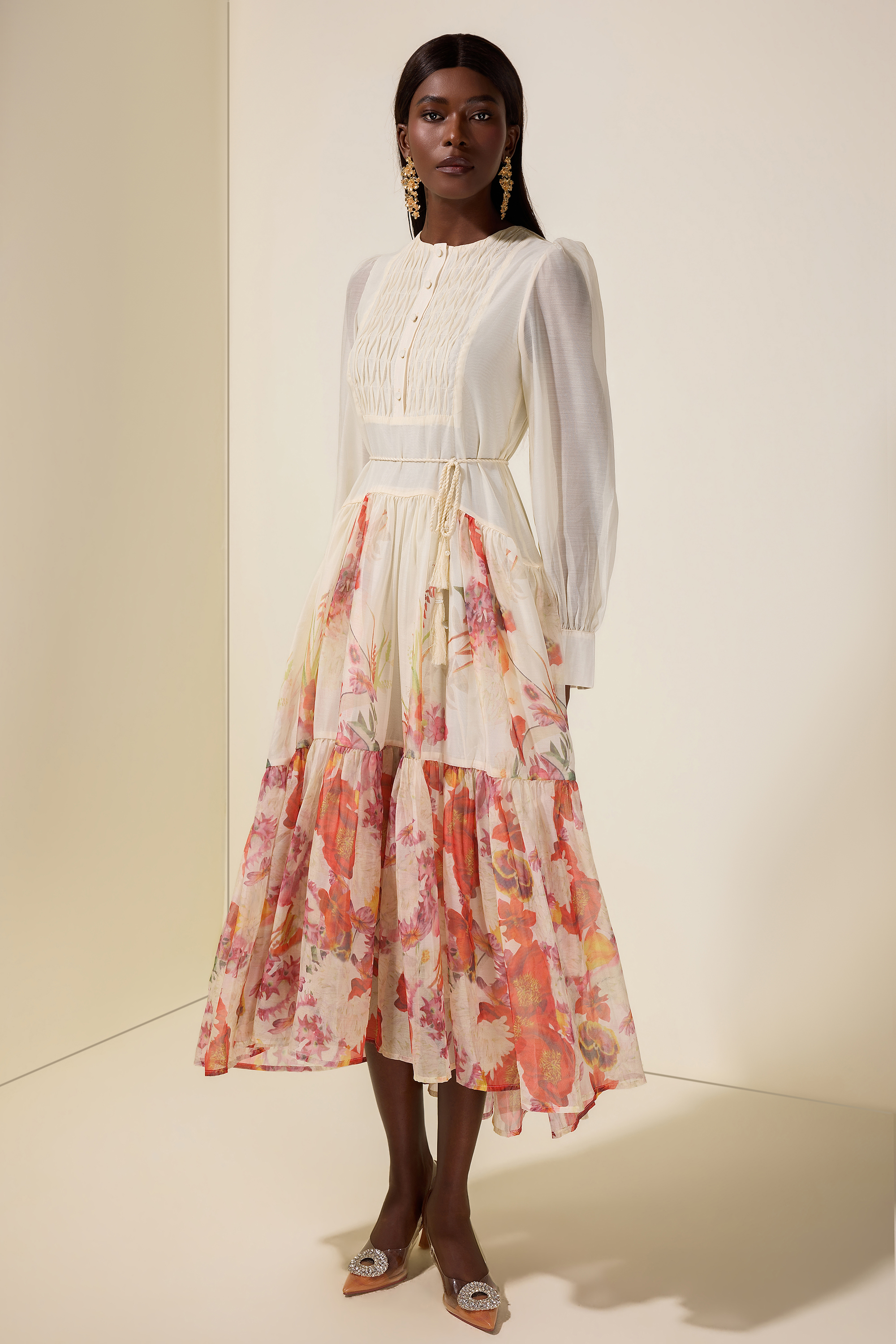Floral Single Breasted Long Sleeve Maxi Dress