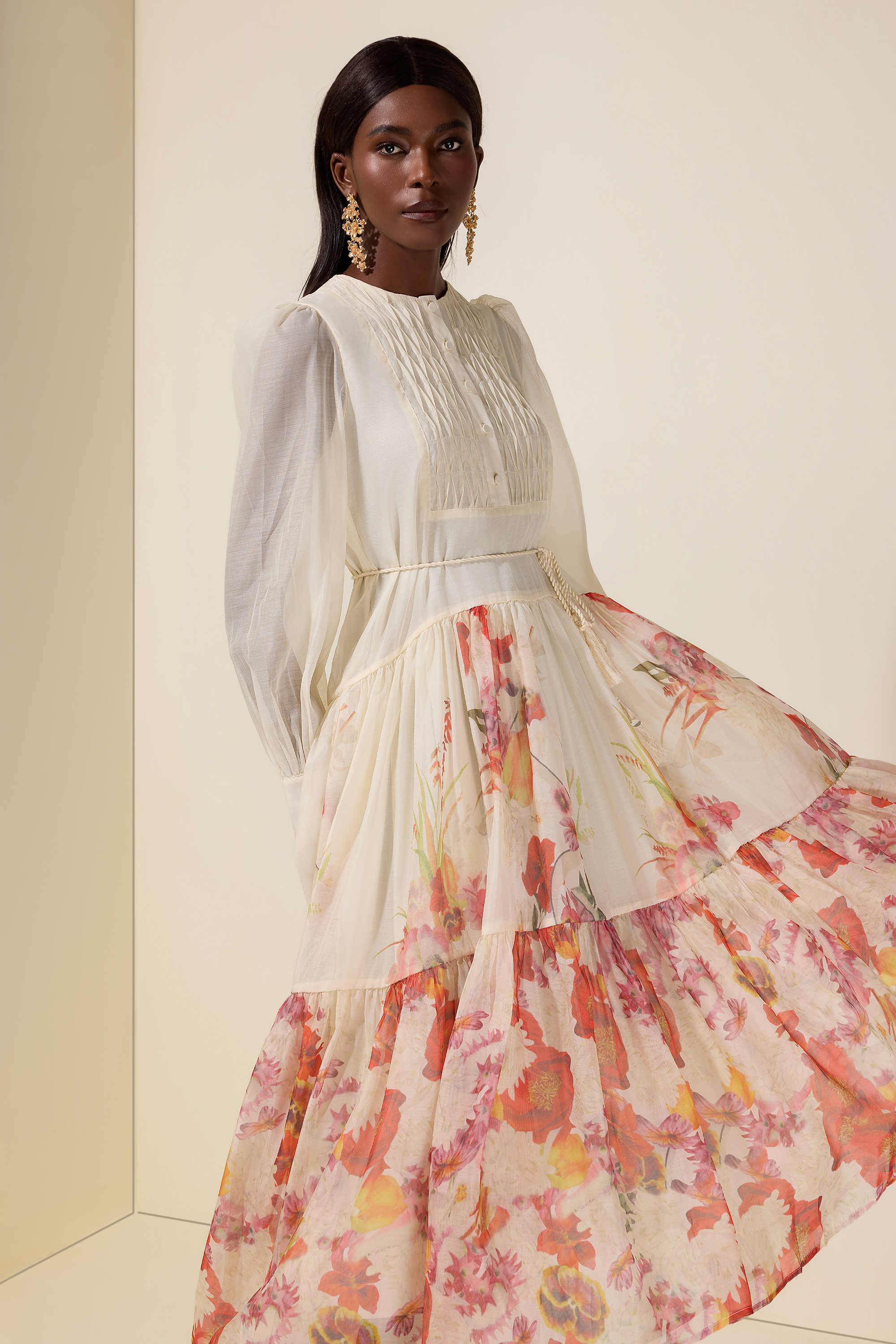 Floral Single Breasted Long Sleeve Maxi Dress