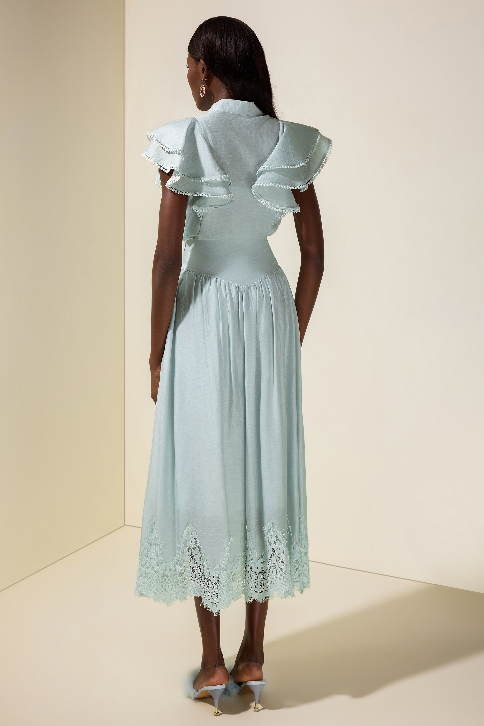 Sleeveless Ruffle Lace Top & Midi Skirt Set