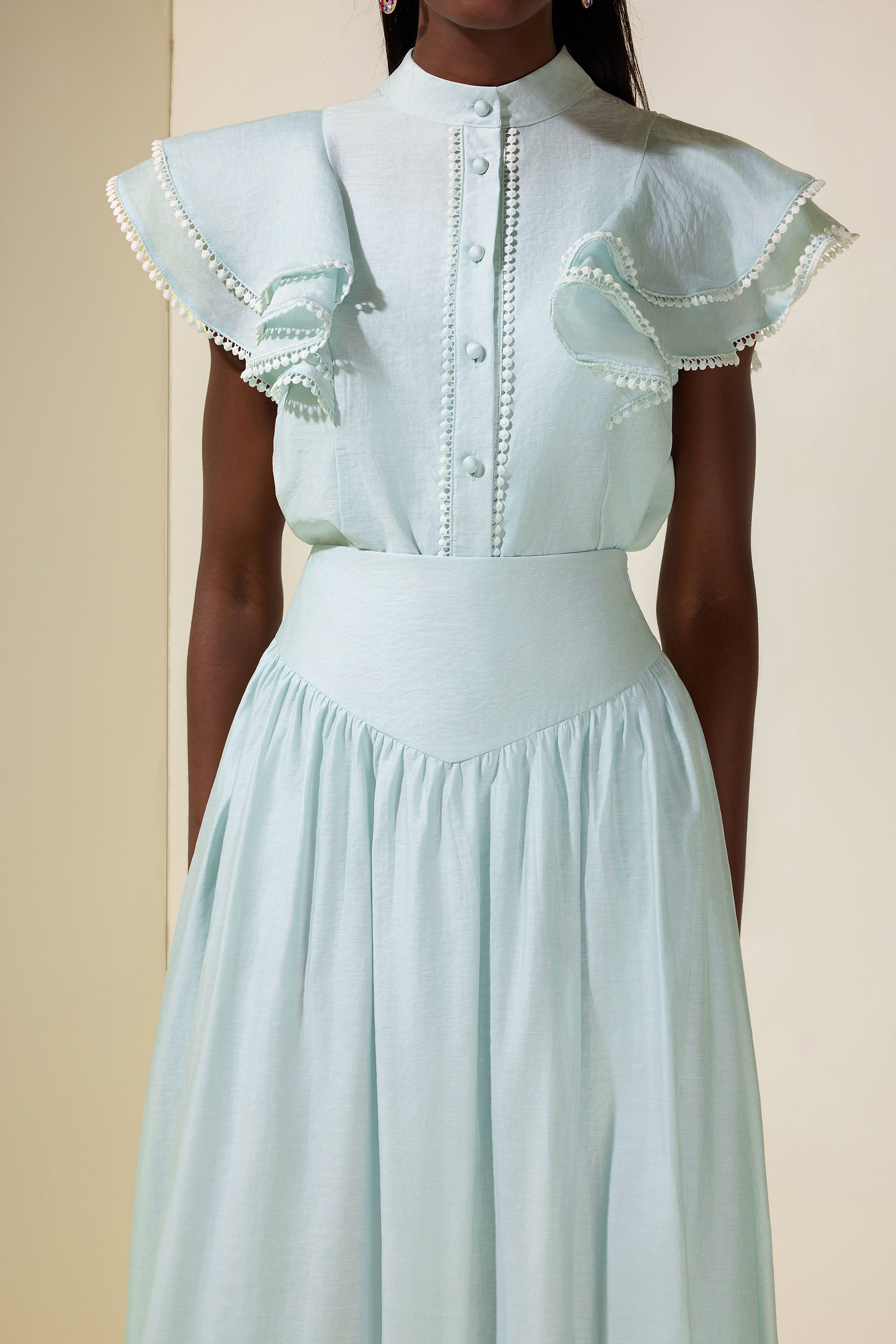 Sleeveless Ruffle Lace Top & Midi Skirt Set