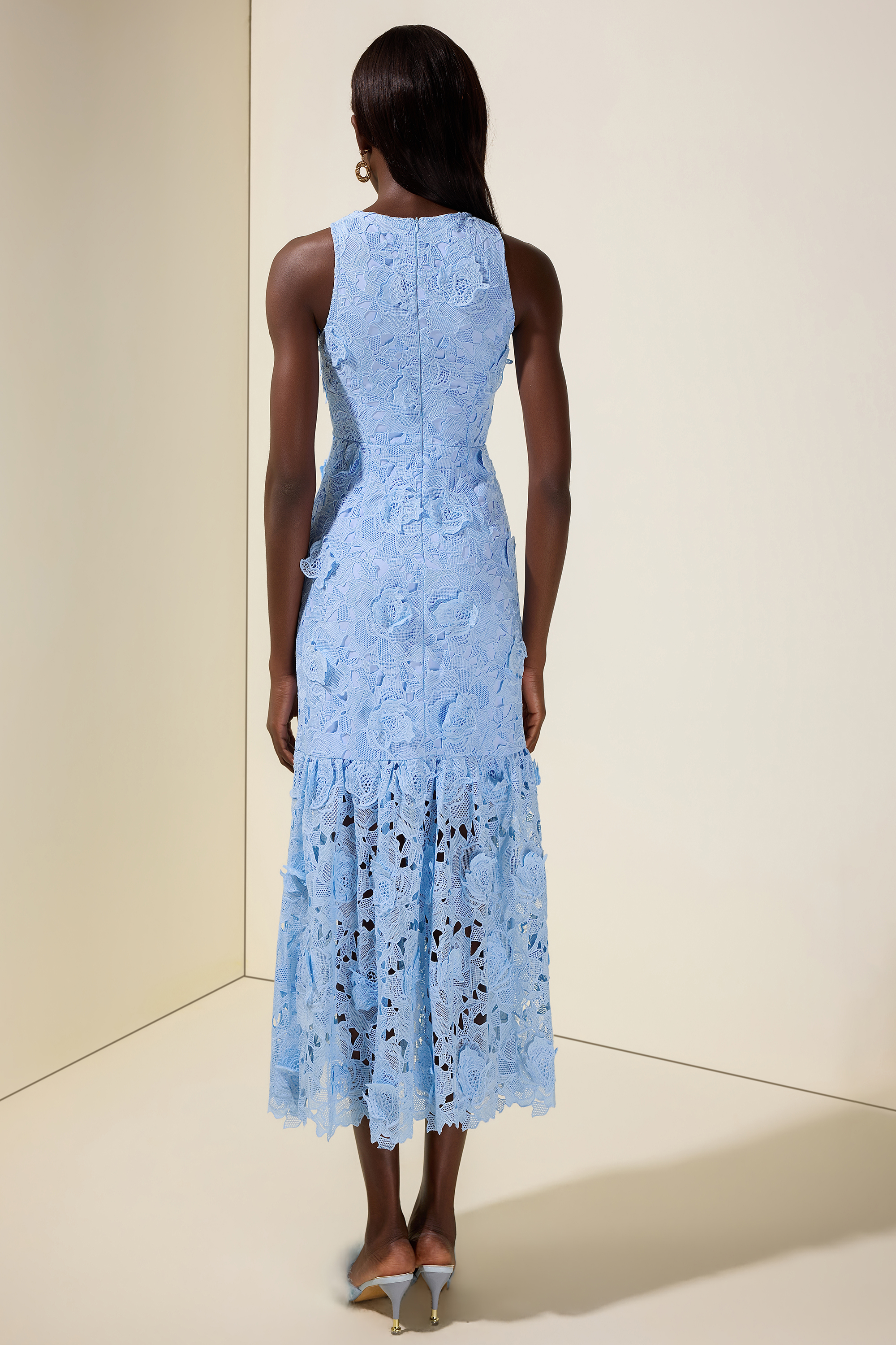 Lace Embroidered Sleeveless Midi Dress