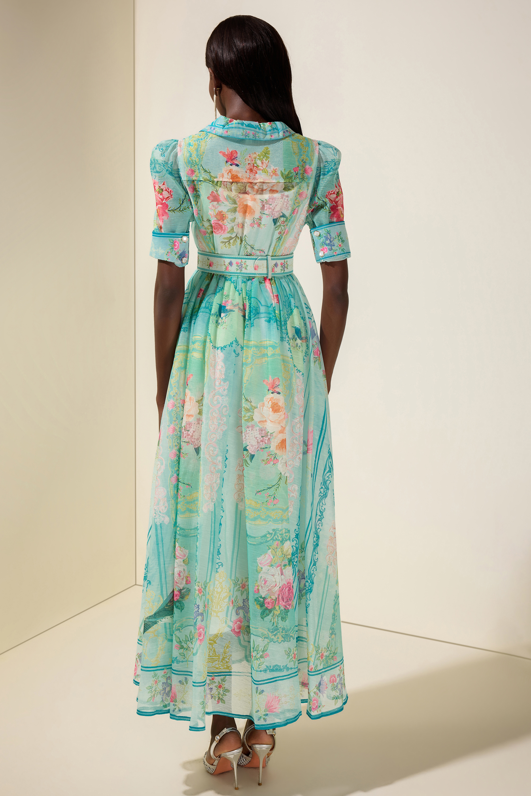Floral Flapped Midi Dress With Belt