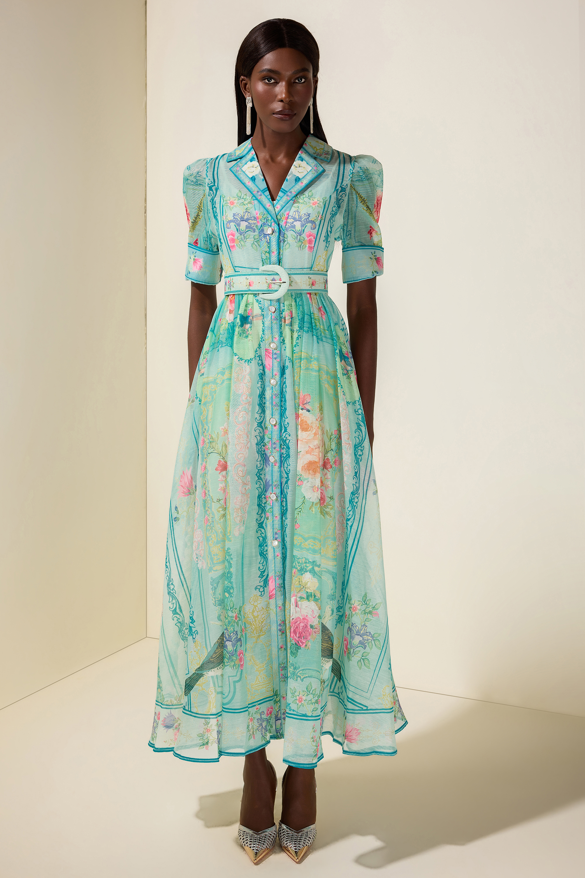 Floral Flapped Midi Dress With Belt