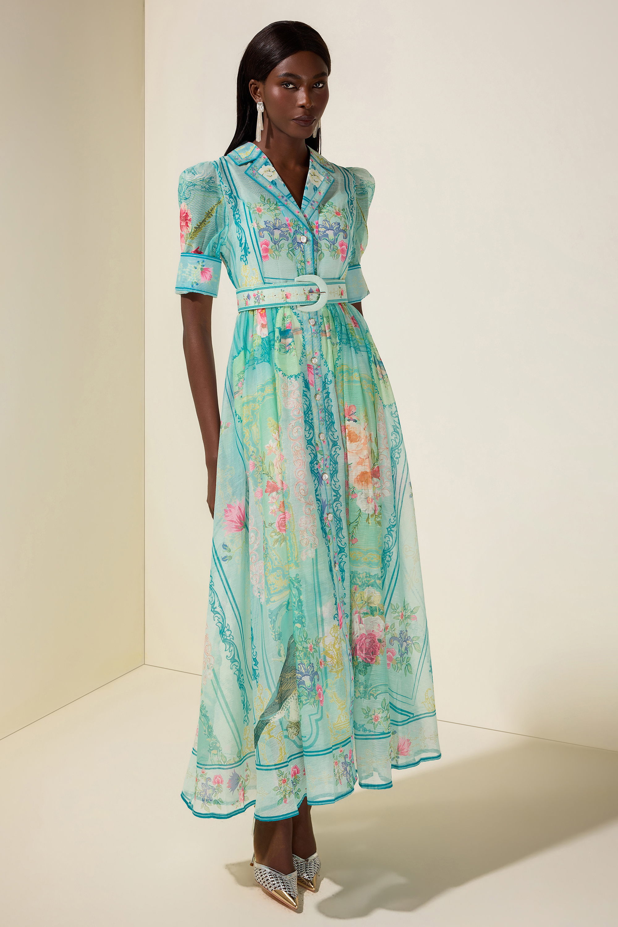 Floral Flapped Midi Dress With Belt