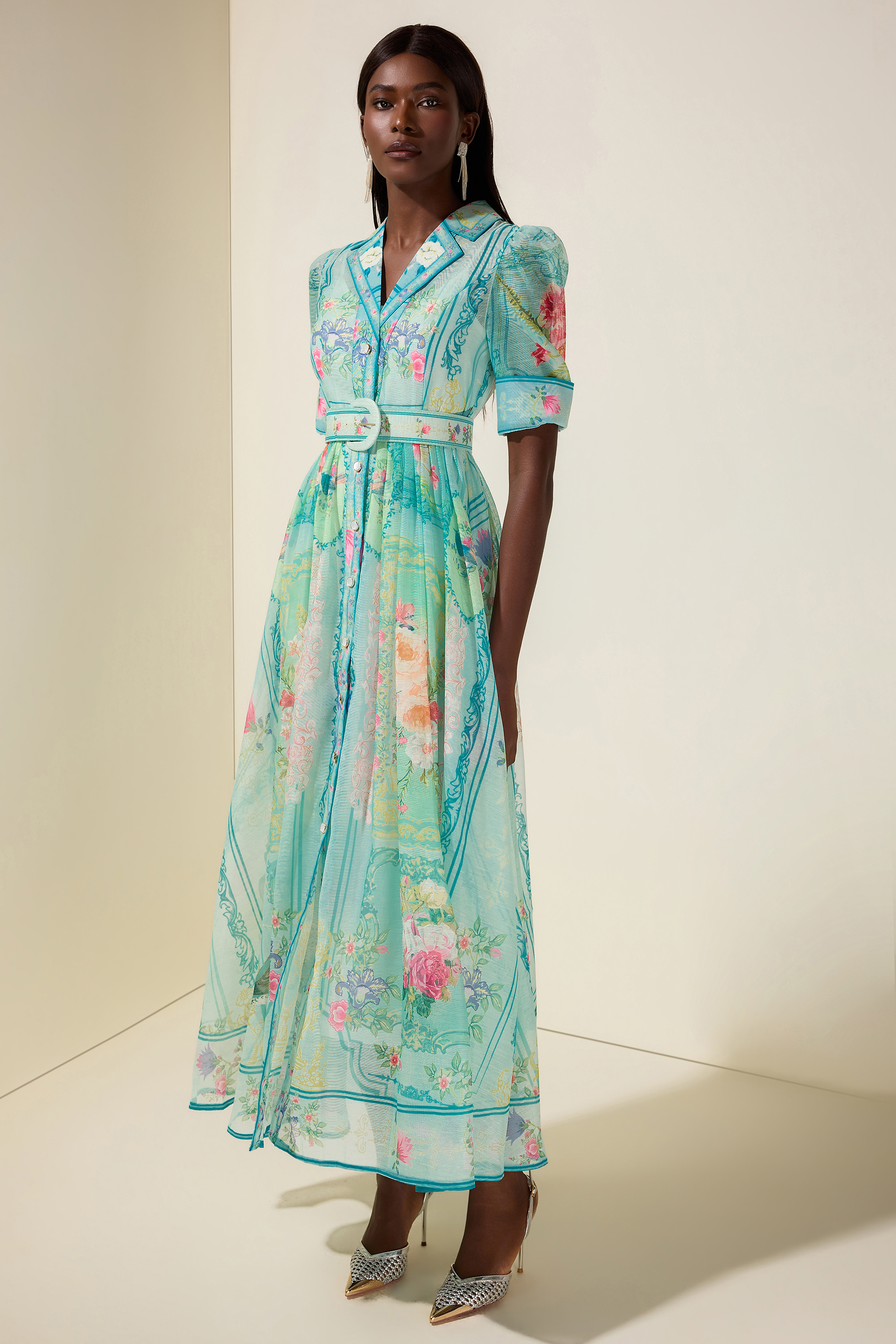 Floral Flapped Midi Dress With Belt