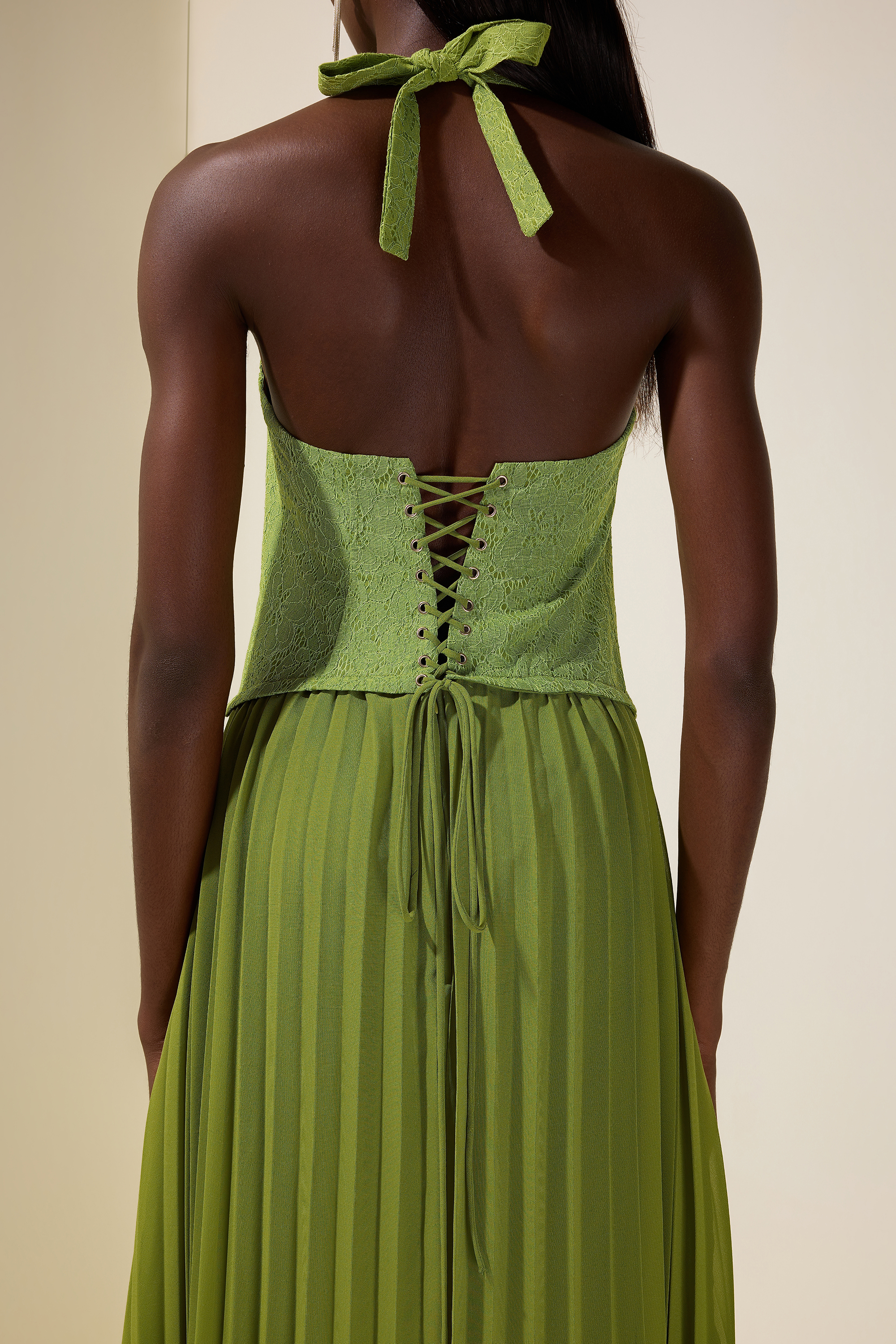 Lace Chiffon Pleated Maxi Dress