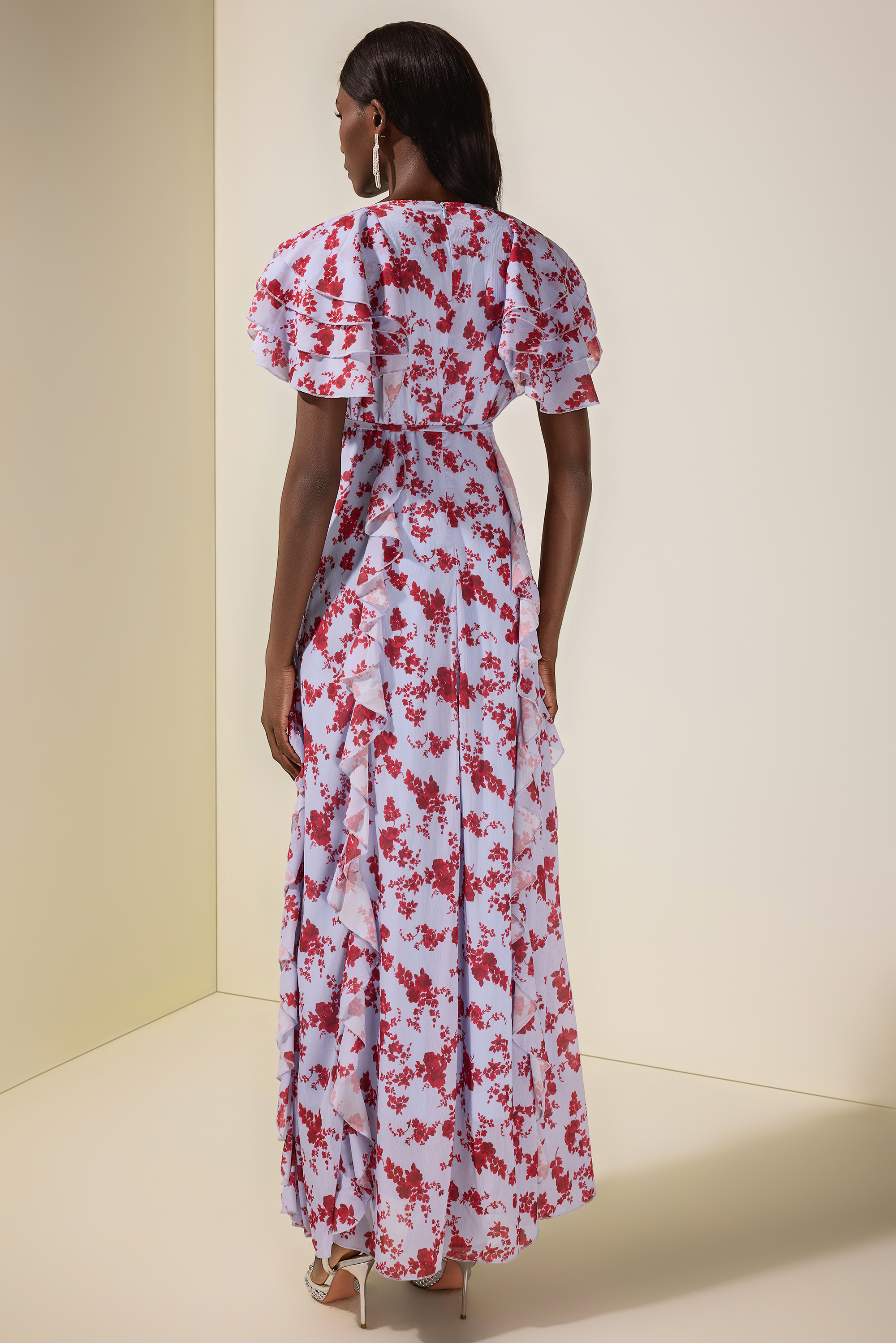 Floral Chiffon Ruffle Maxi Dress