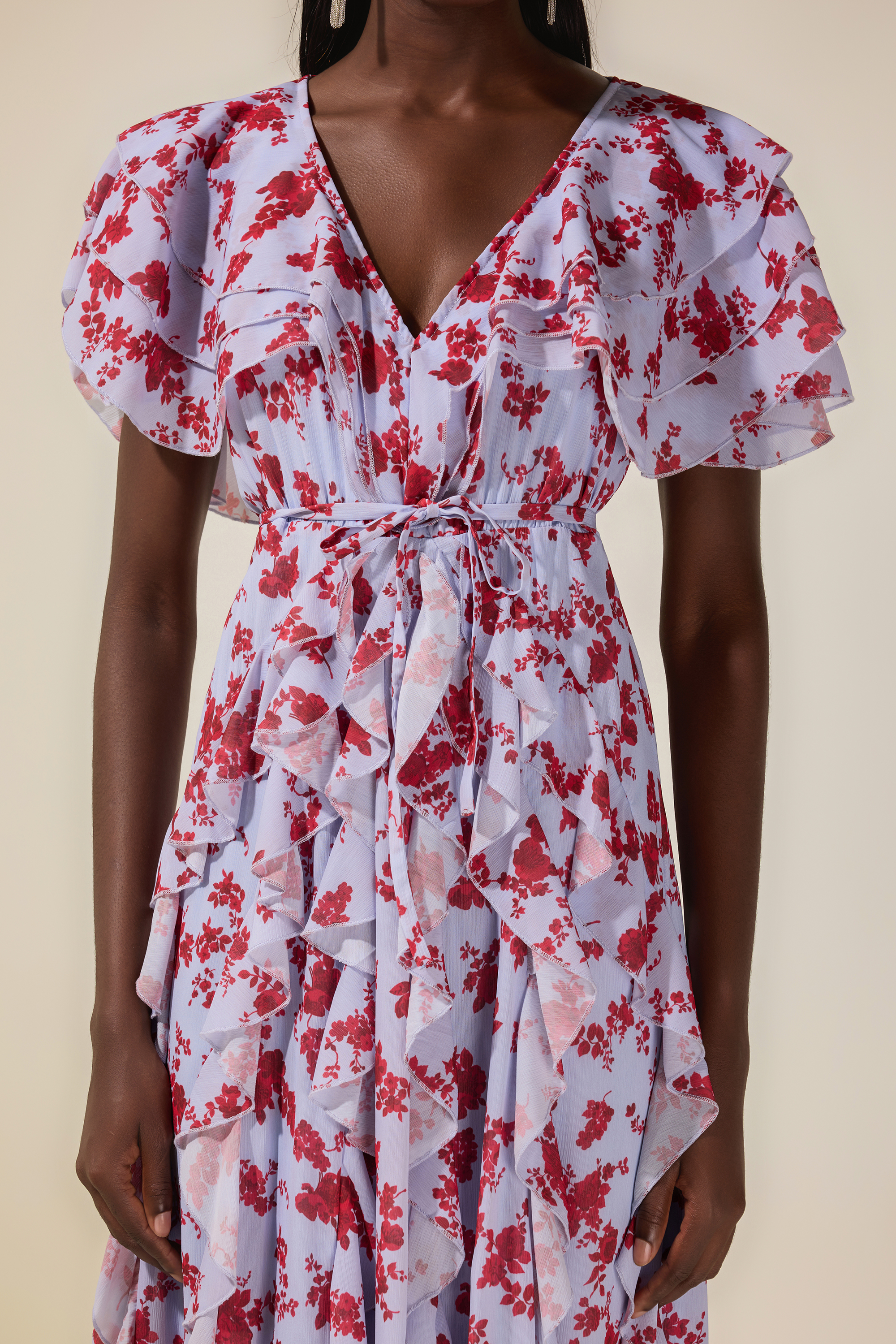 Floral Chiffon Ruffle Maxi Dress