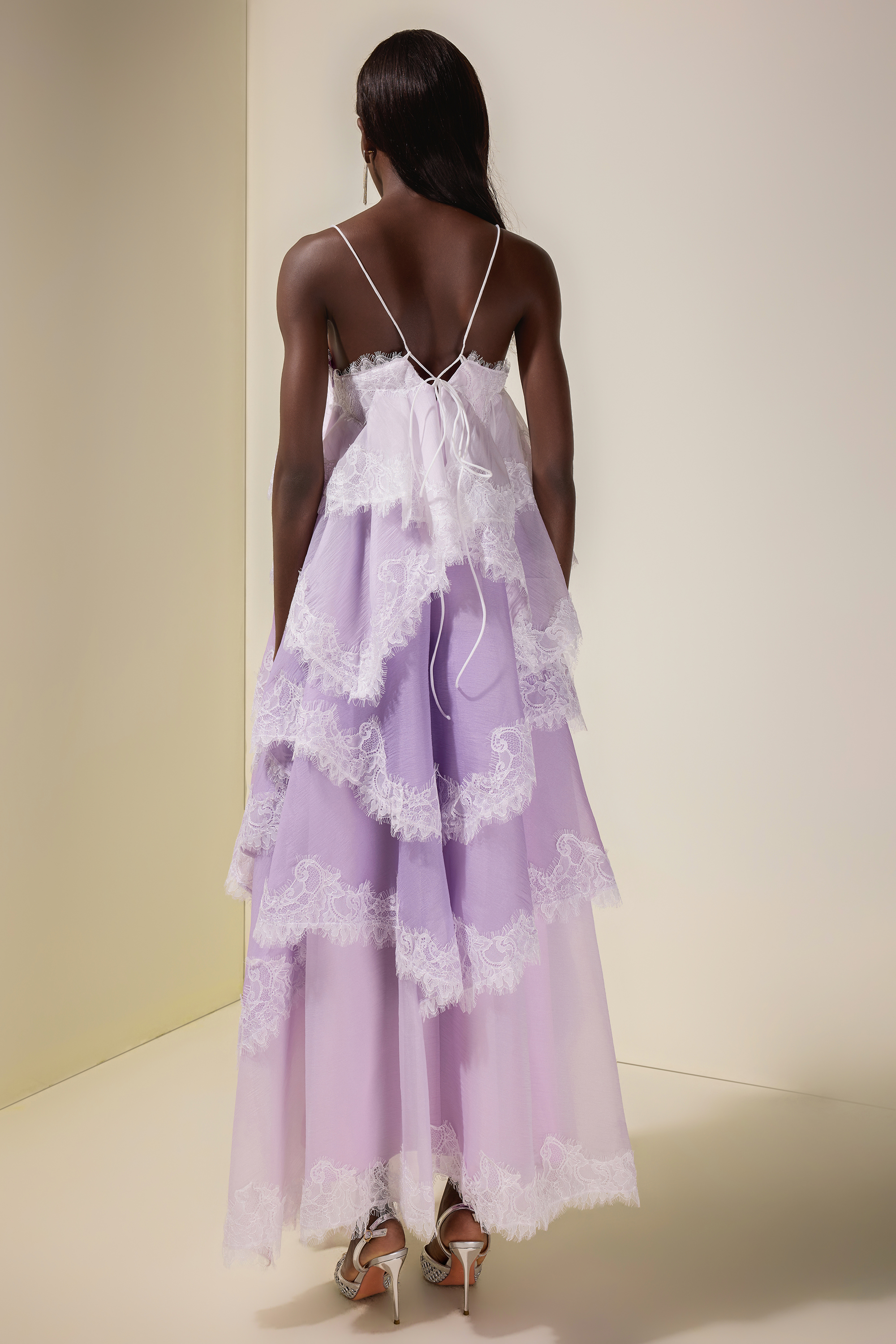 Chiffon Gradient Color Lace Maxi Dress