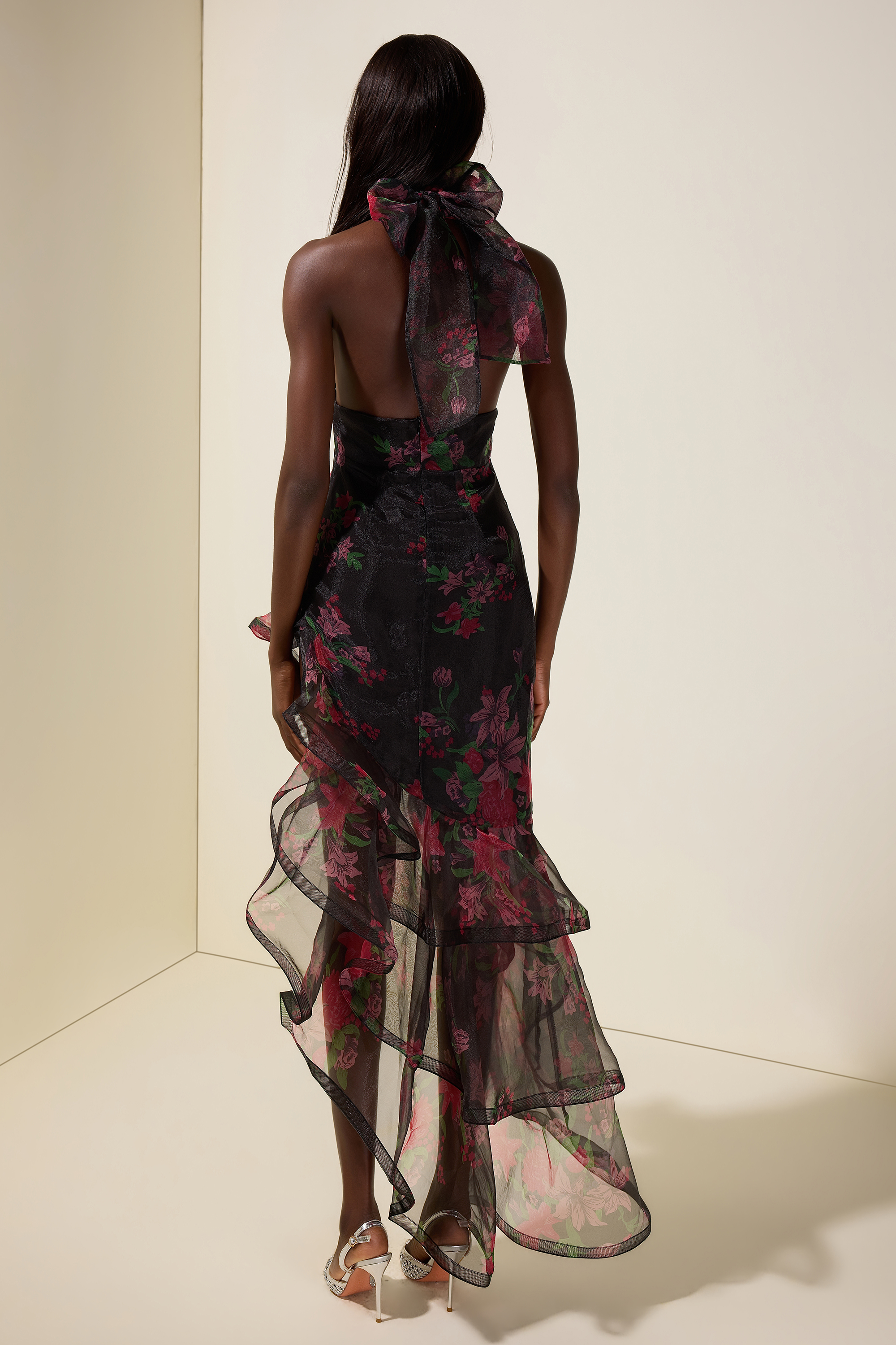 Floral Ruffle Halter Neck Midi Dress