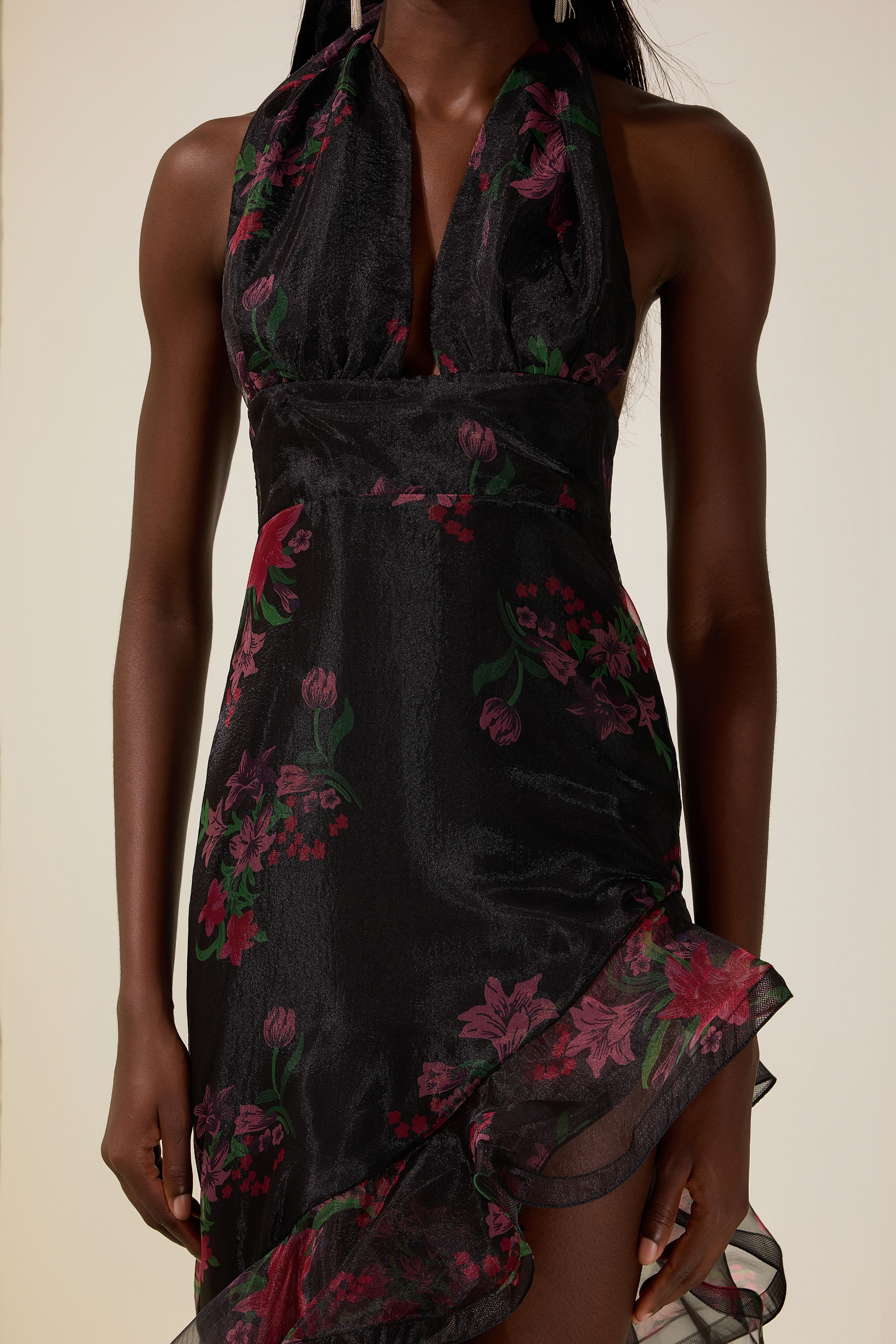 Floral Ruffle Halter Neck Midi Dress