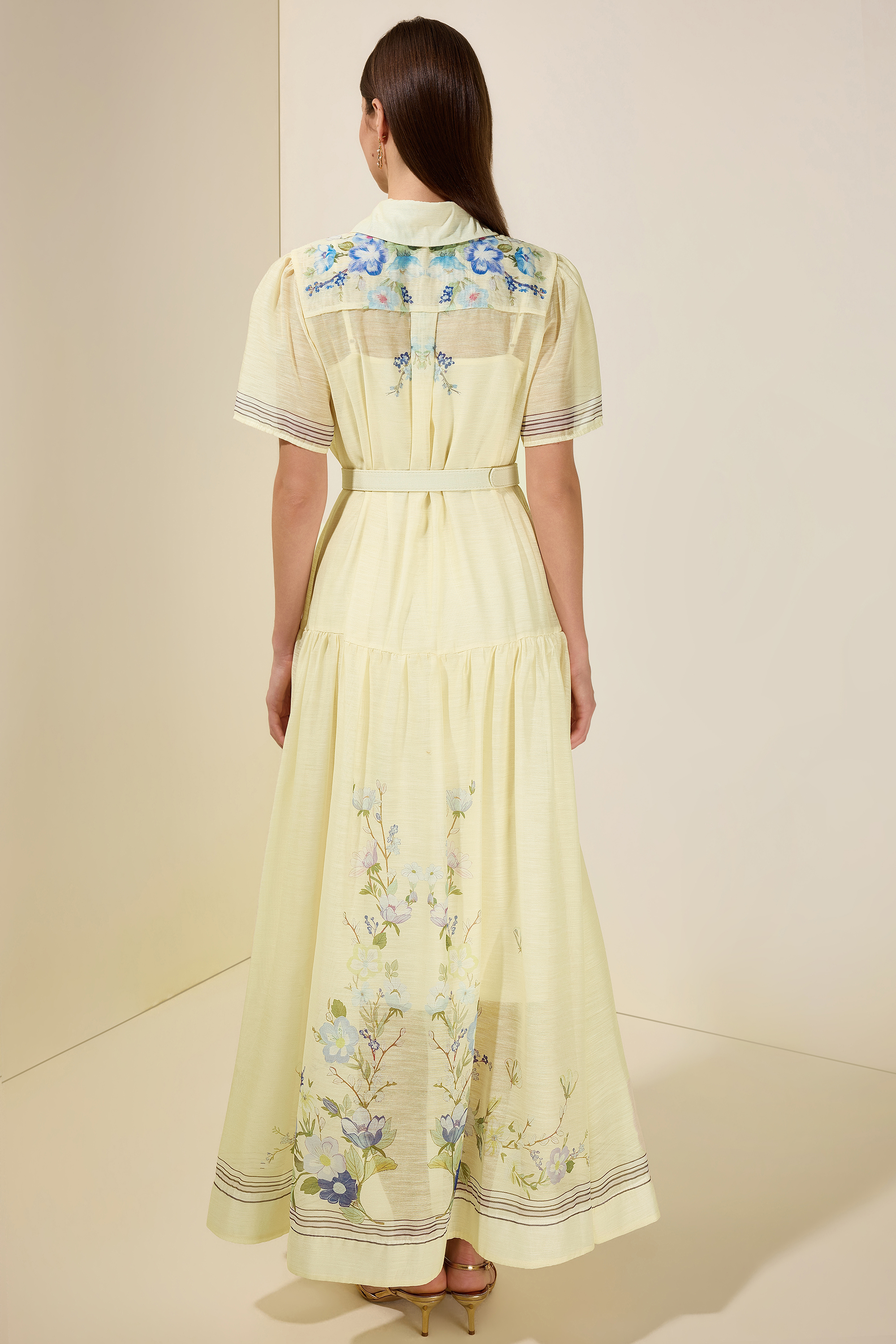 Floral Single Breasted Midi Dress With Belt