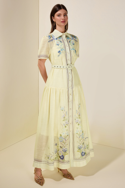 Floral Single Breasted Midi Dress With Belt