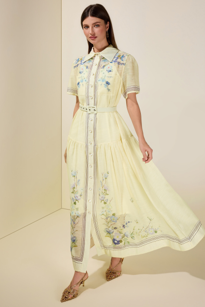 Floral Single Breasted Midi Dress With Belt