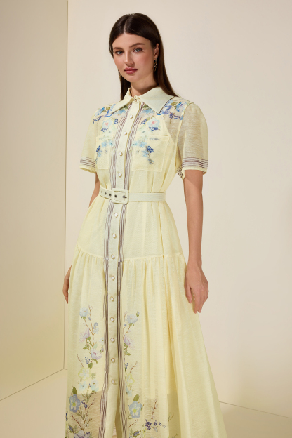 Floral Single Breasted Midi Dress With Belt