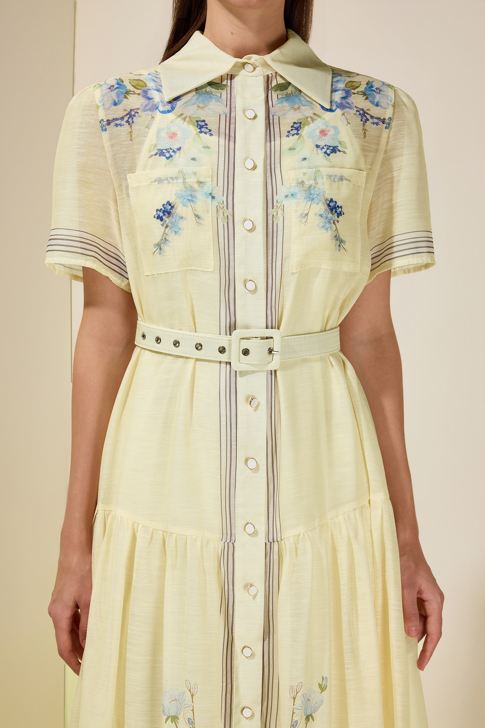 Floral Single Breasted Midi Dress With Belt