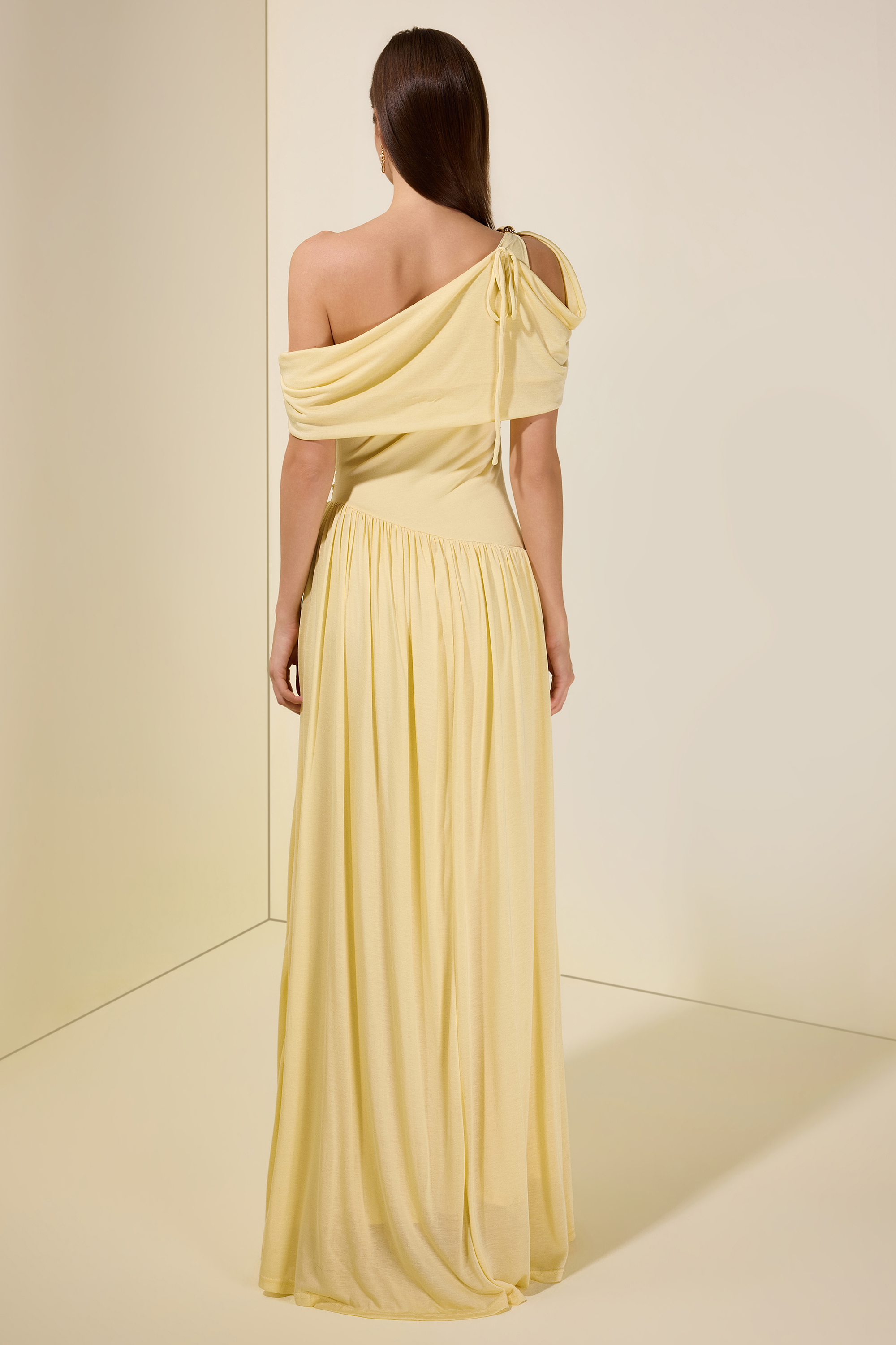 Solid One Shoulder Cape Sleeve Maxi Dress