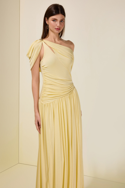 Solid One Shoulder Cape Sleeve Maxi Dress