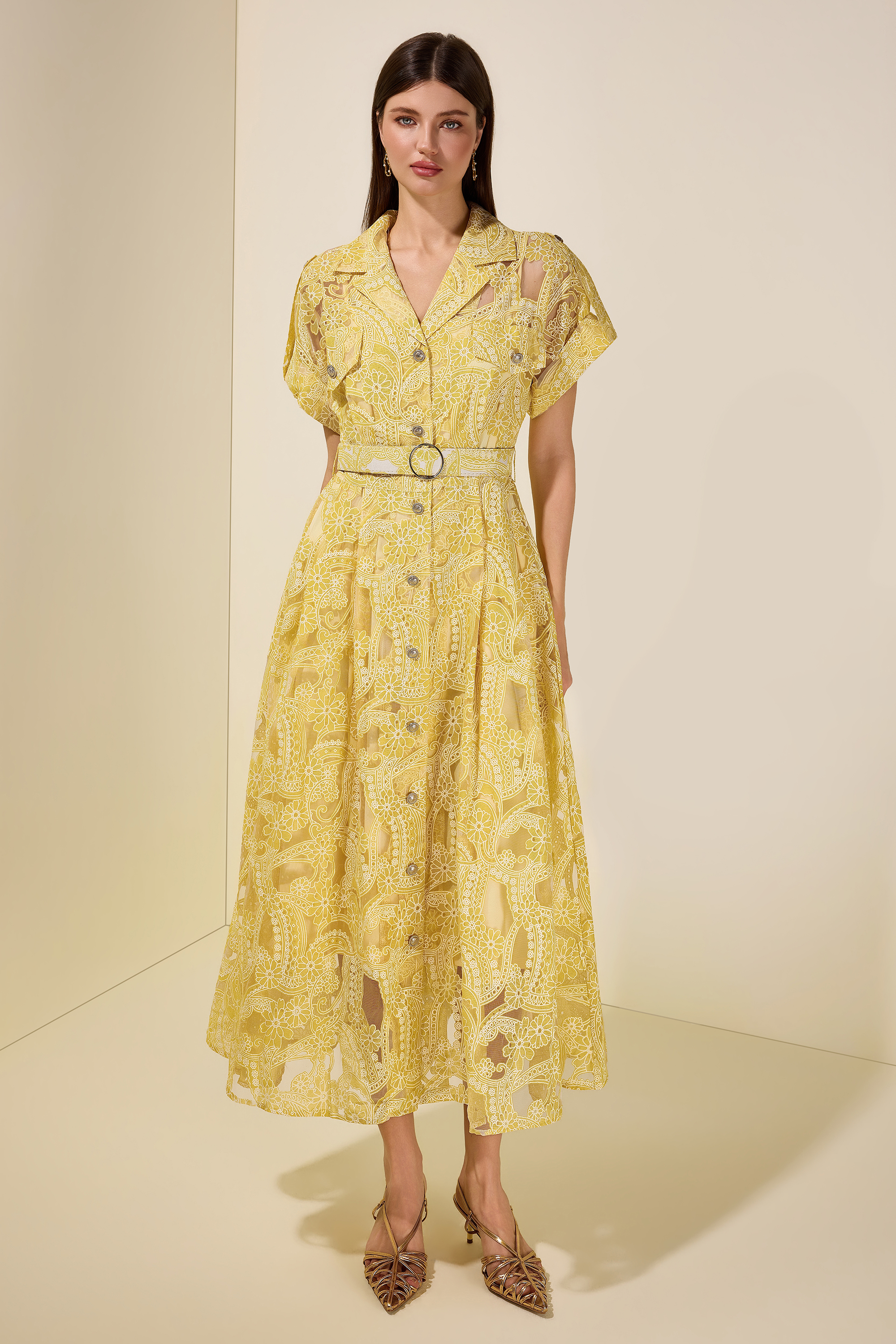 Floral Flapped Single Breasted Midi Dress