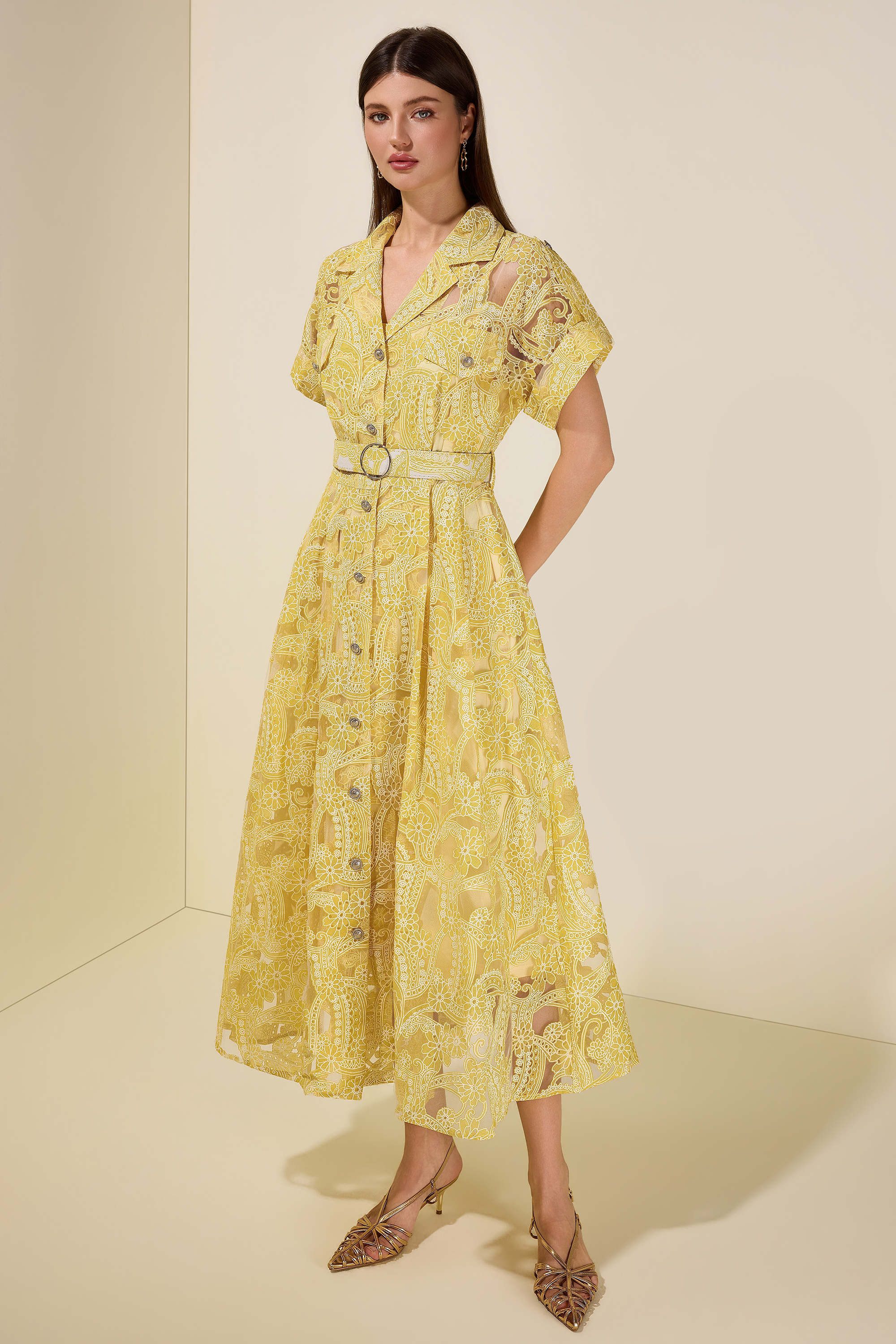 Floral Flapped Single Breasted Midi Dress