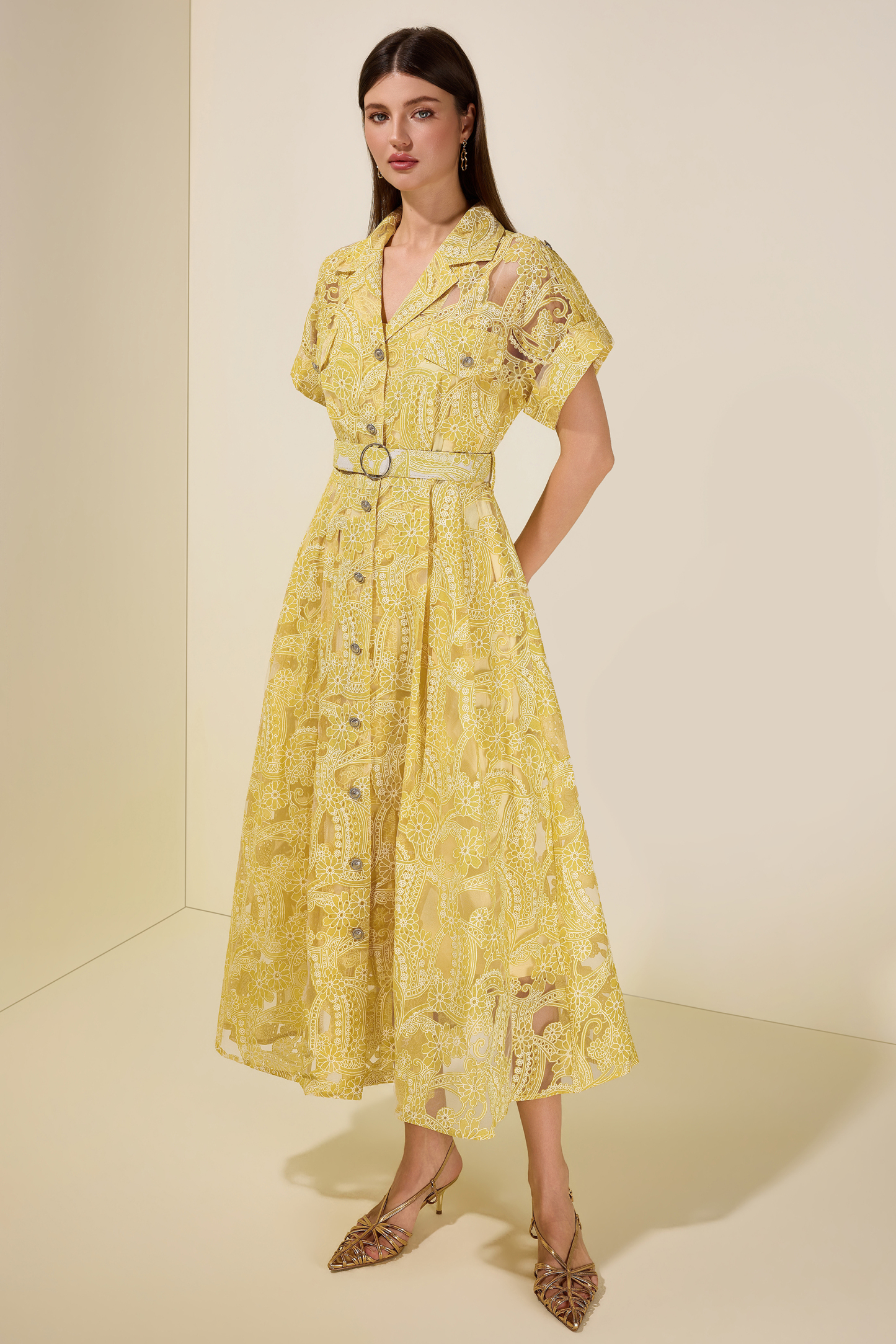 Floral Flapped Single Breasted Midi Dress