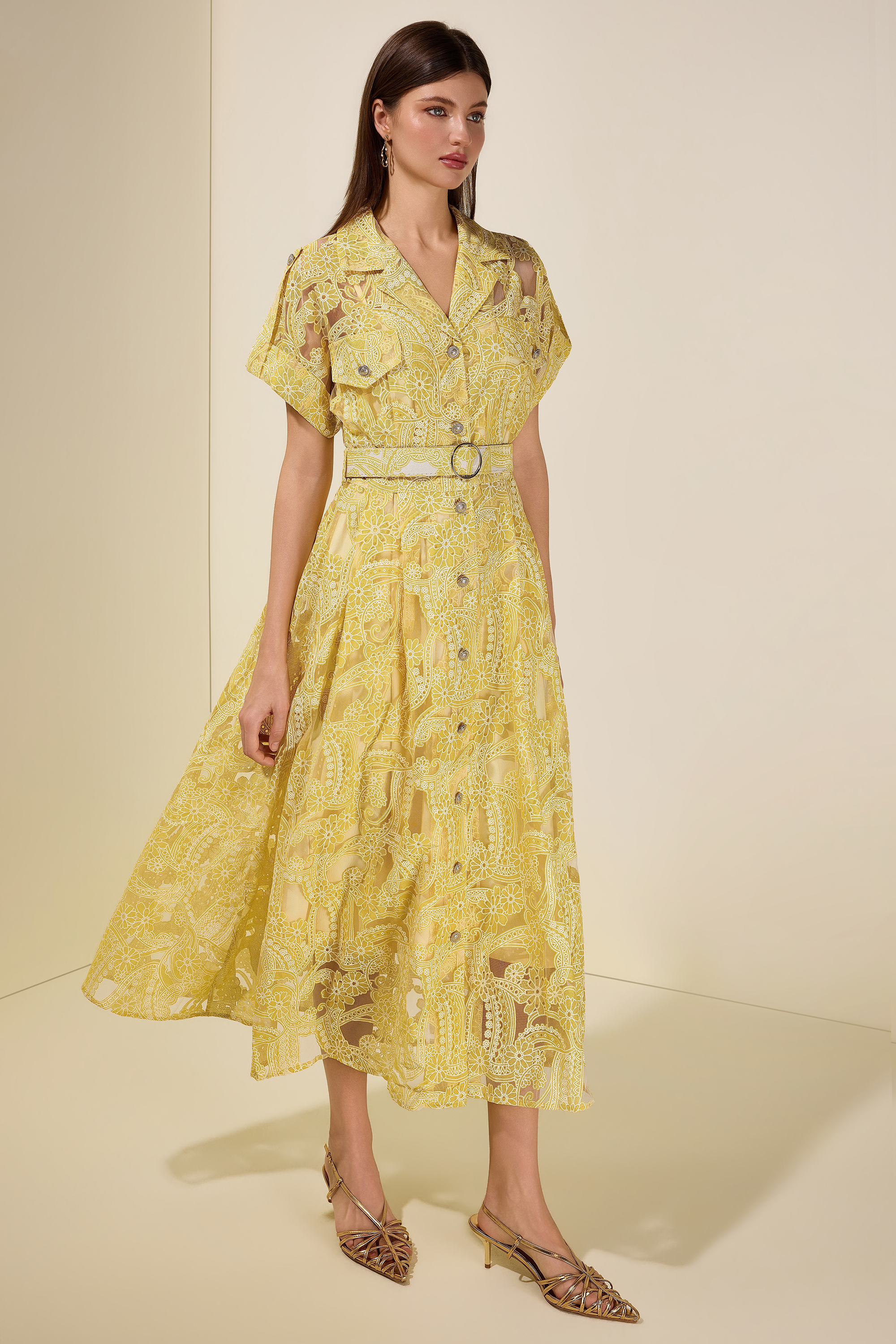 Floral Flapped Single Breasted Midi Dress