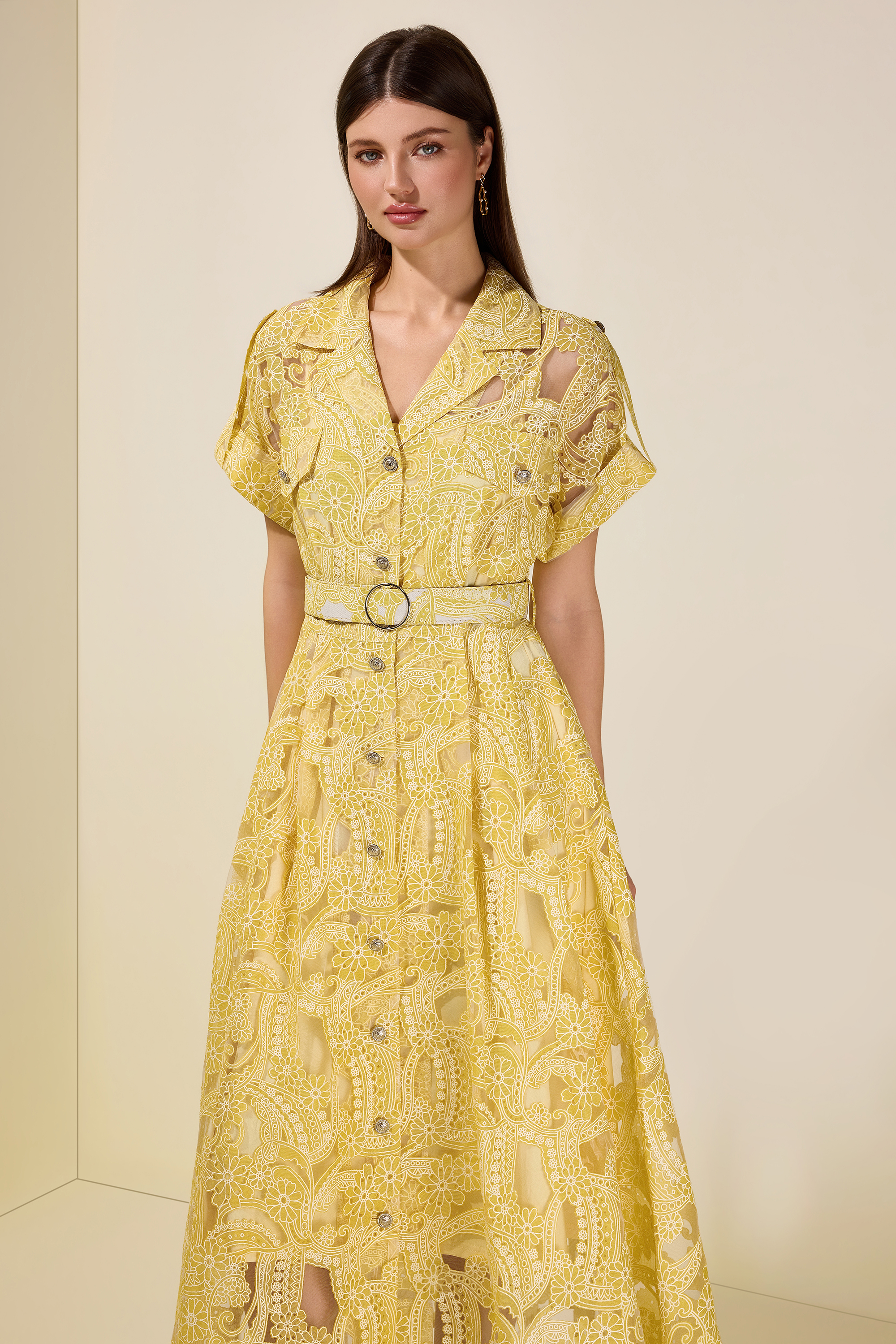 Floral Flapped Single Breasted Midi Dress