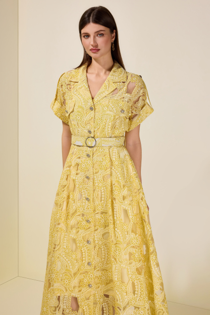 Floral Flapped Single Breasted Midi Dress