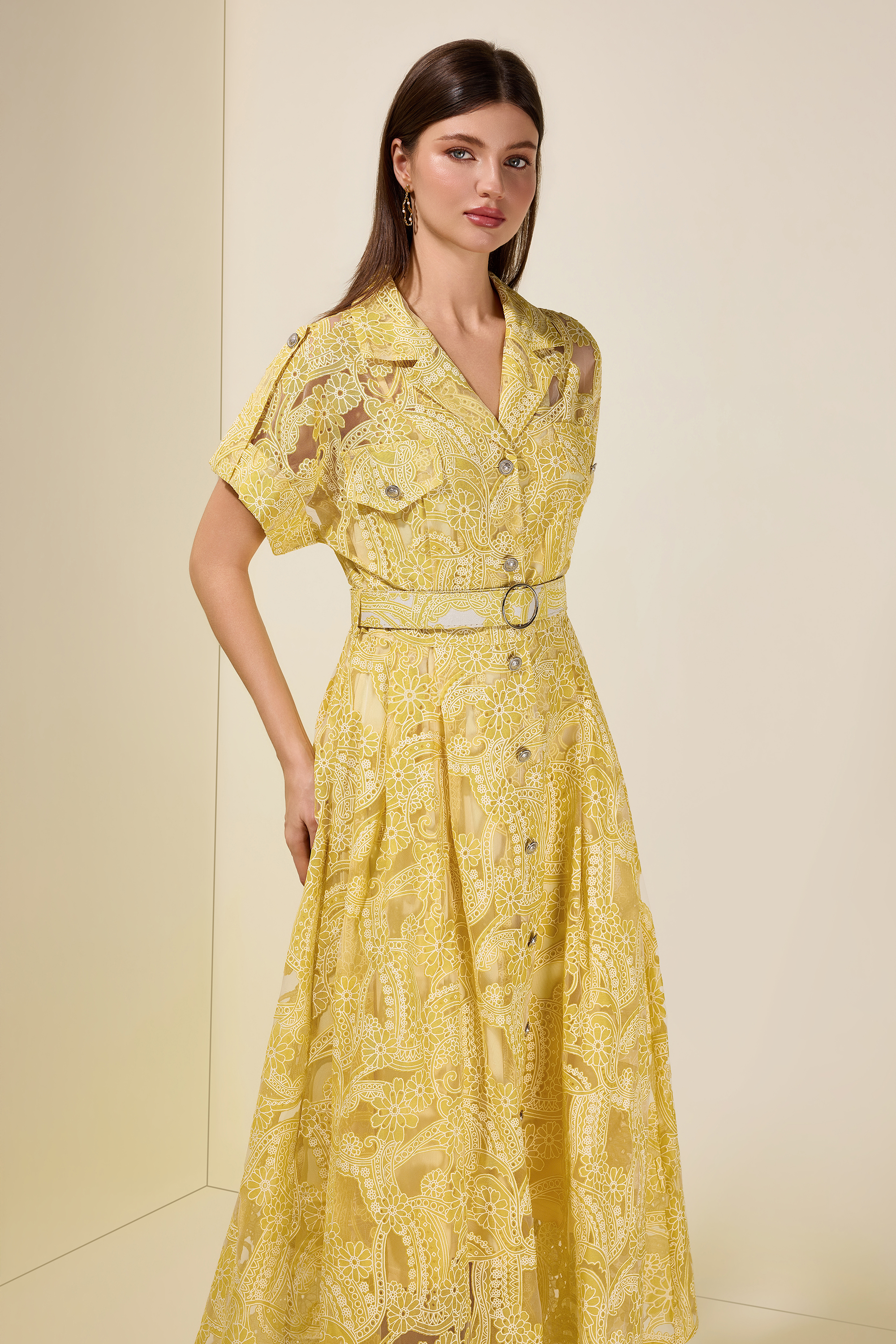 Floral Flapped Single Breasted Midi Dress