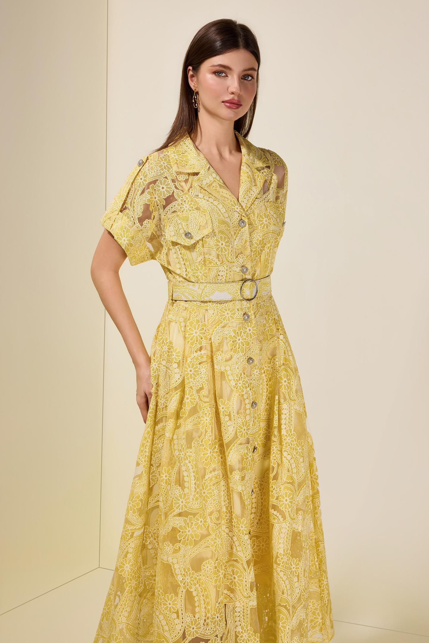 Floral Flapped Single Breasted Midi Dress