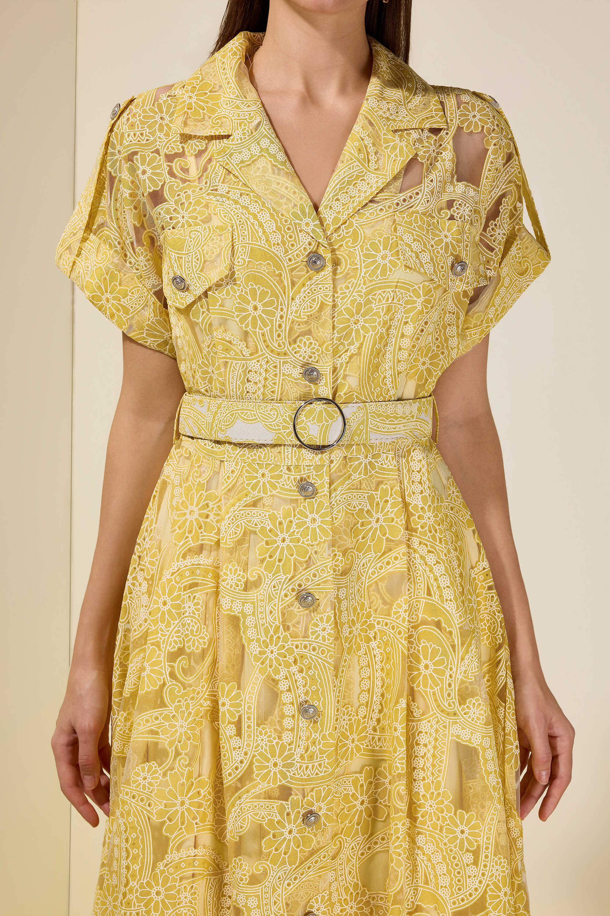 Floral Flapped Single Breasted Midi Dress