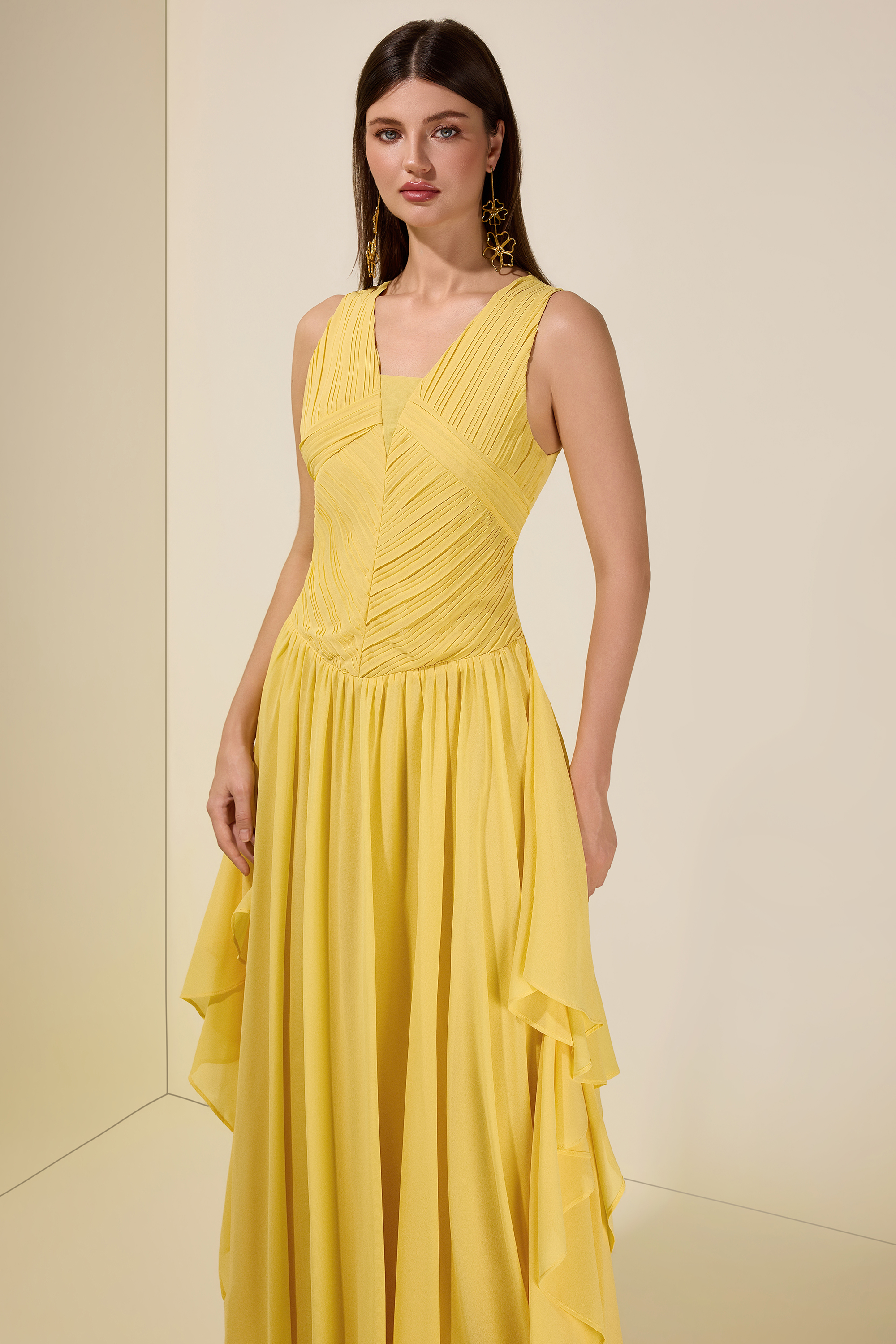 Chiffon Pleated Smocking  Maxi Dress