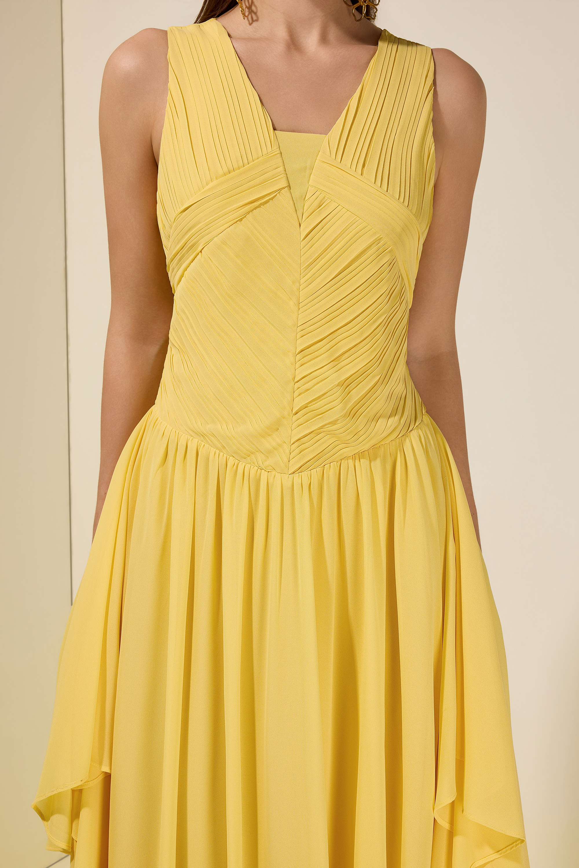 Chiffon Pleated Smocking  Maxi Dress