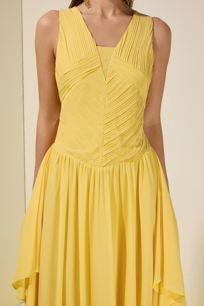 Chiffon Pleated Smocking  Maxi Dress
