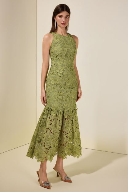 Lace Embroidered Sleeveless Midi Dress