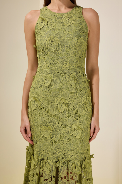 Lace Embroidered Sleeveless Midi Dress