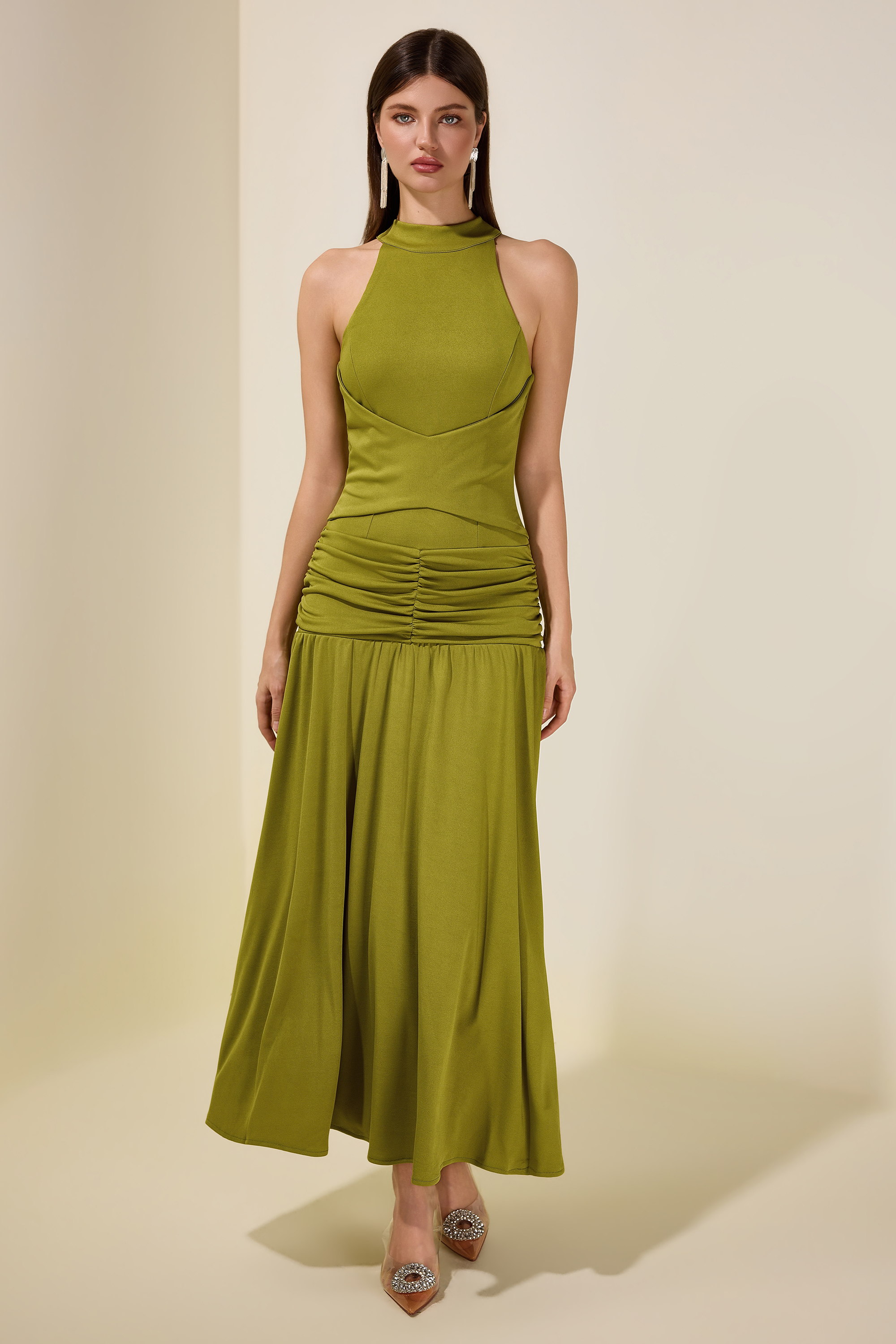 Jersey Stand Collar Sleeveless Maxi Dress