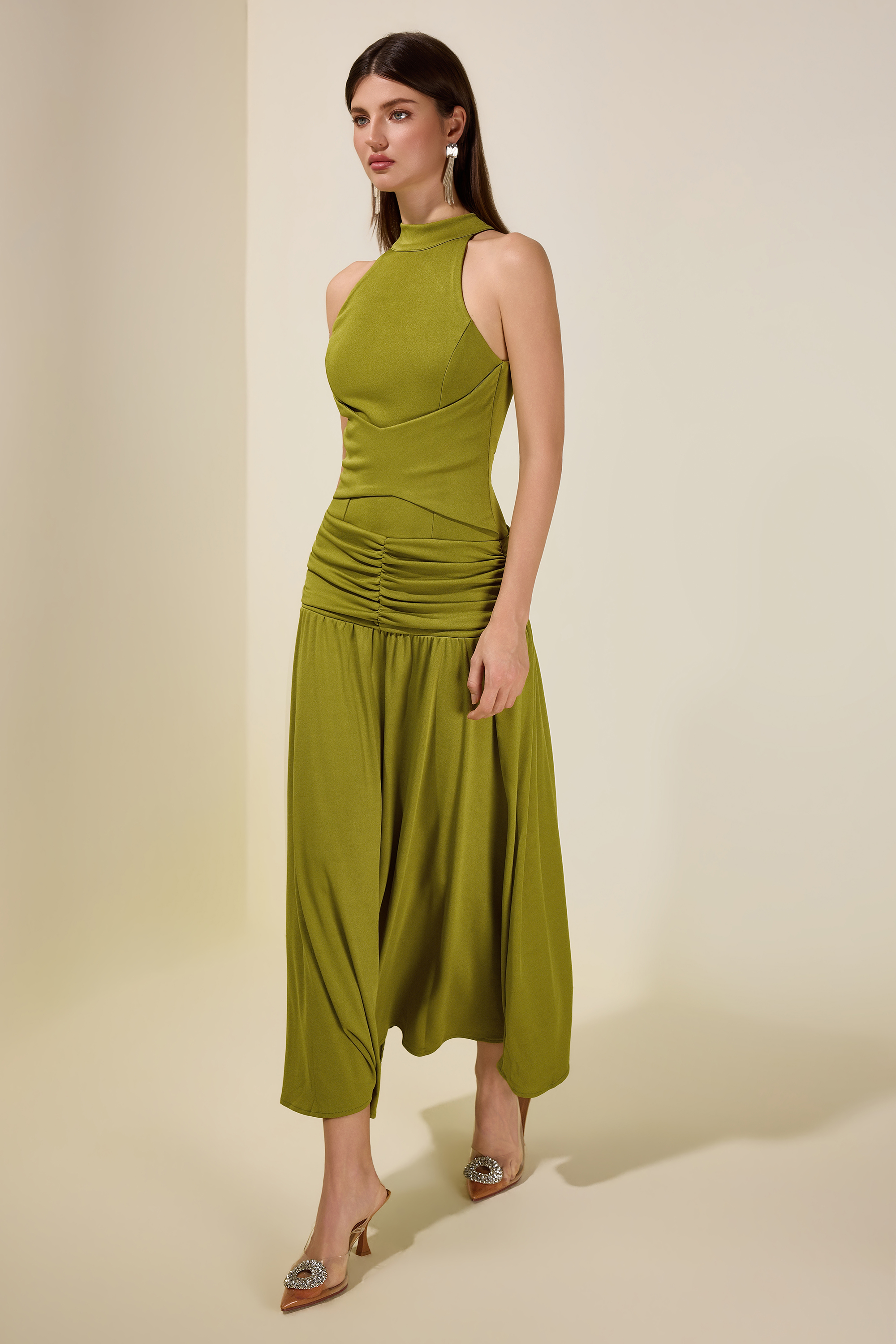 Jersey Stand Collar Sleeveless Maxi Dress