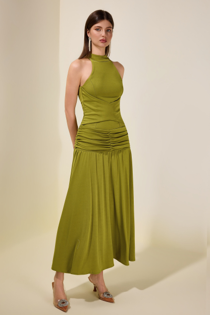 Jersey Stand Collar Sleeveless Maxi Dress