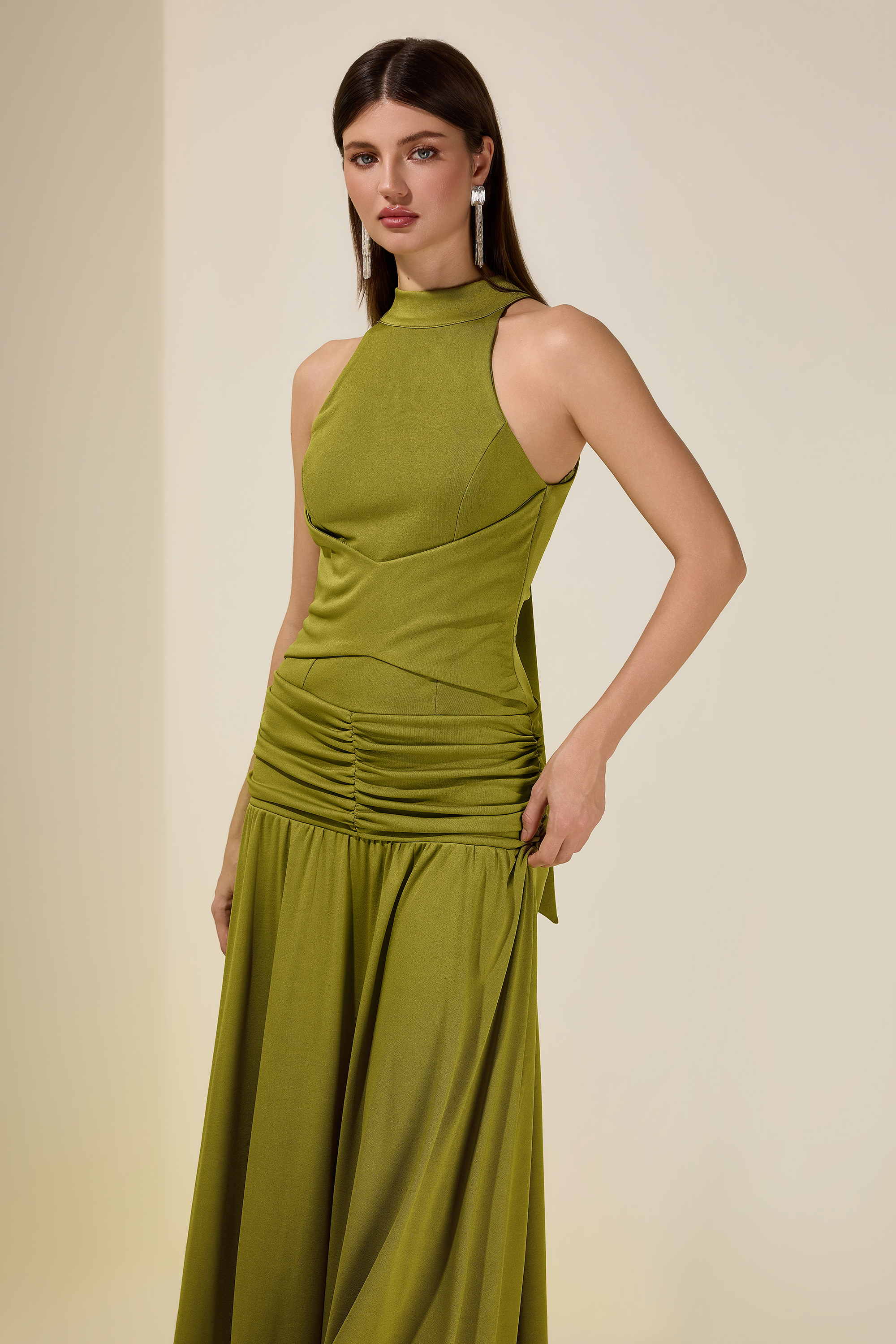 Jersey Stand Collar Sleeveless Maxi Dress