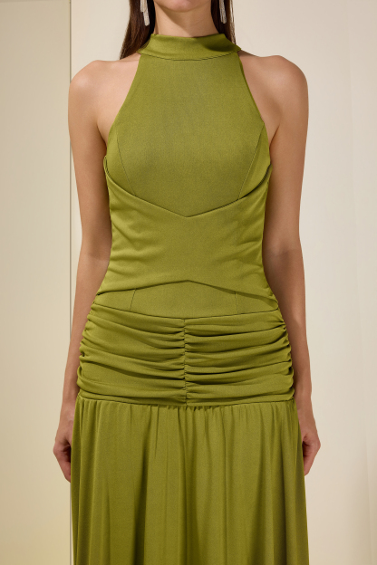 Jersey Stand Collar Sleeveless Maxi Dress
