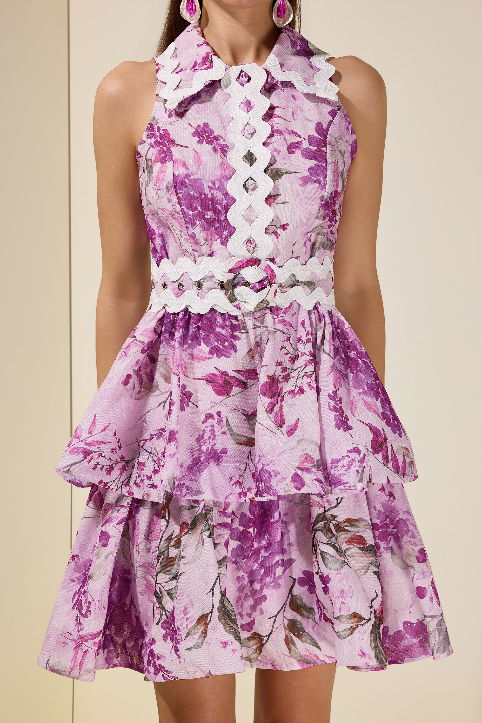 Floral Ruffle Mini Dress With Belt