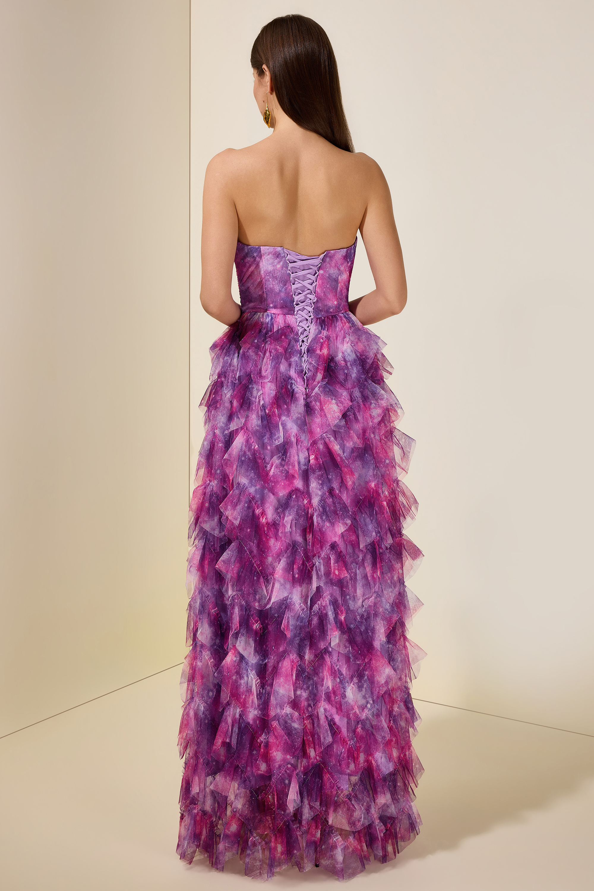 Abstract Print Ruffle Off Shoulder Maxi Dress