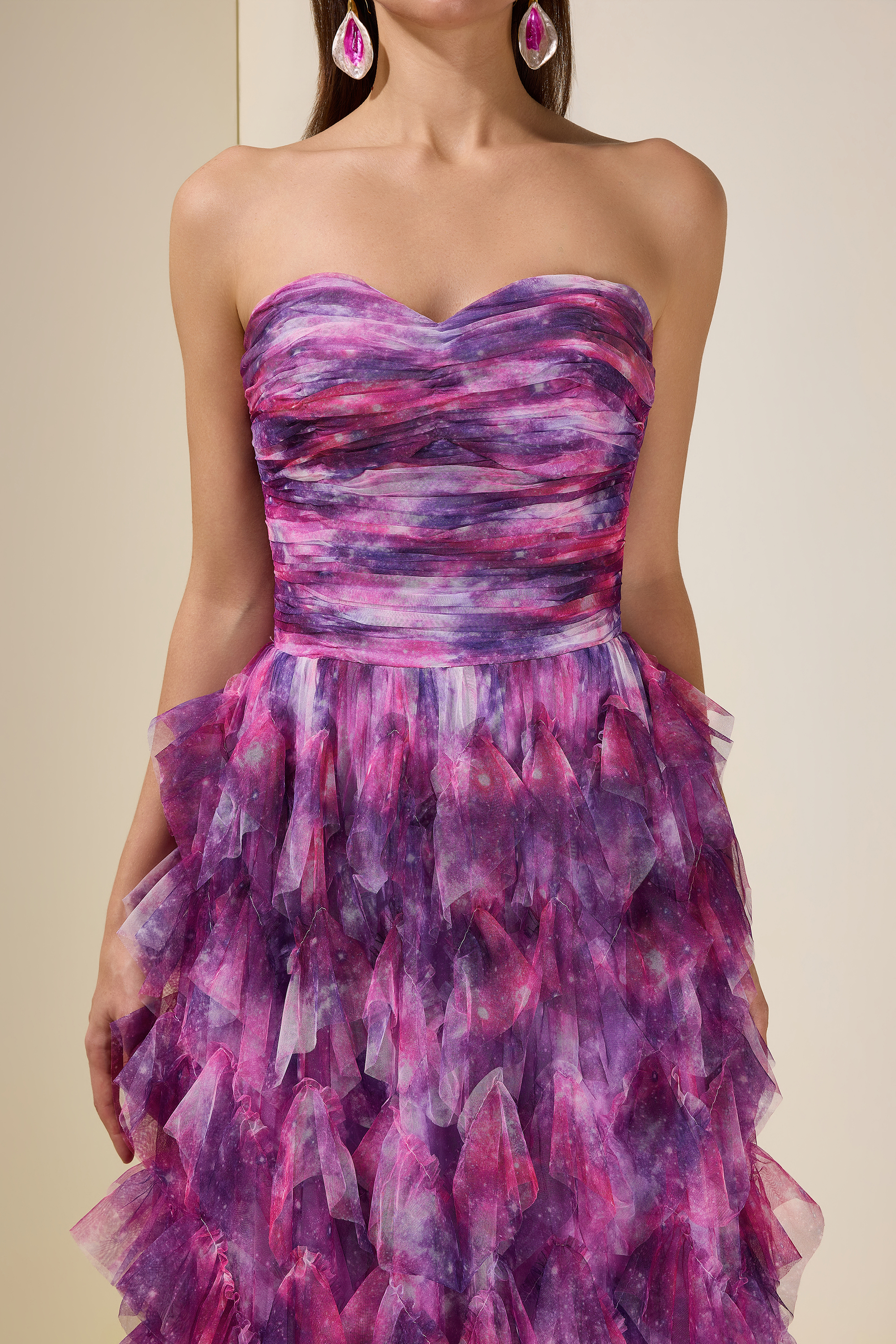 Abstract Print Ruffle Off Shoulder Maxi Dress