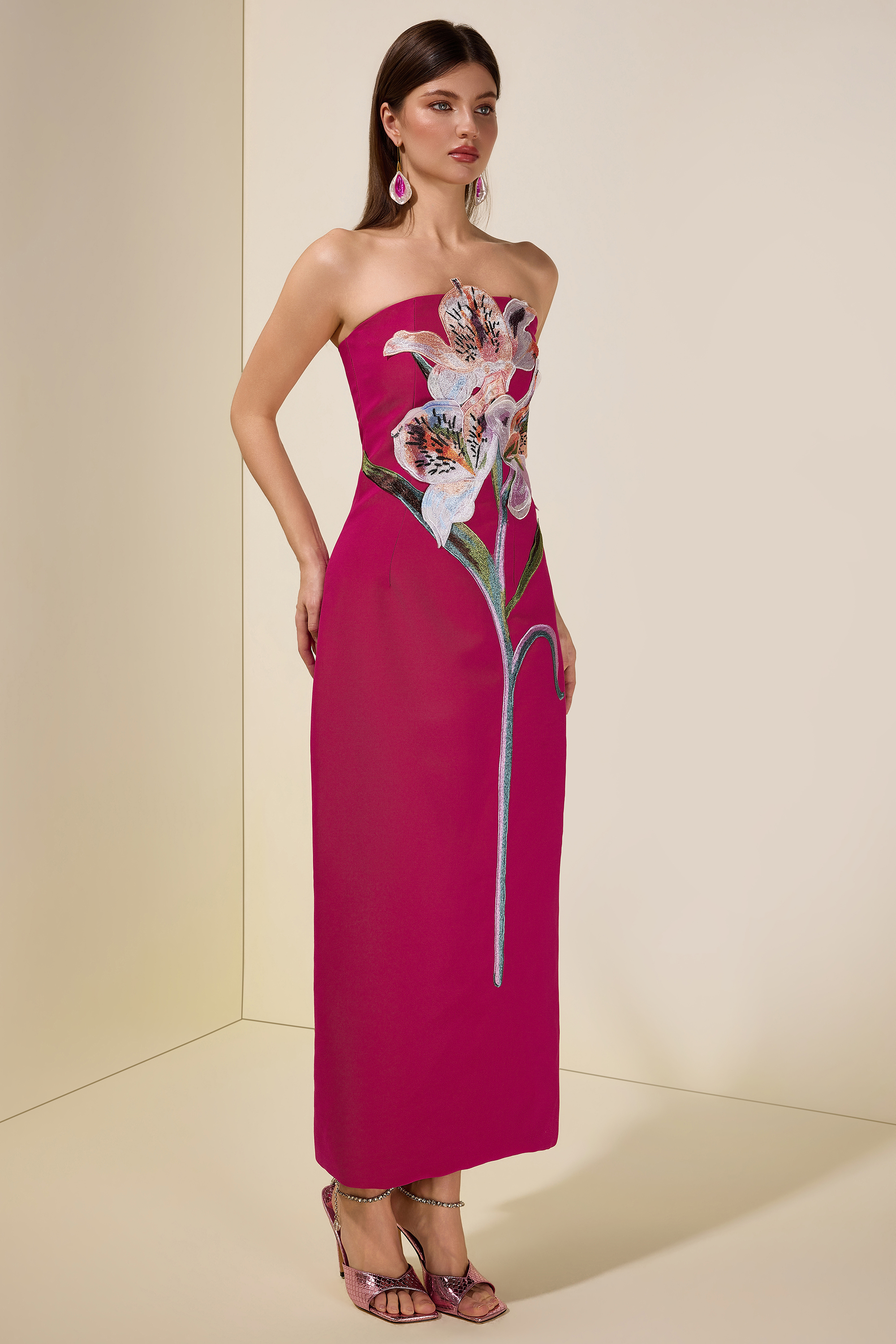 Embroidered Off-Shoulder Midi Dress